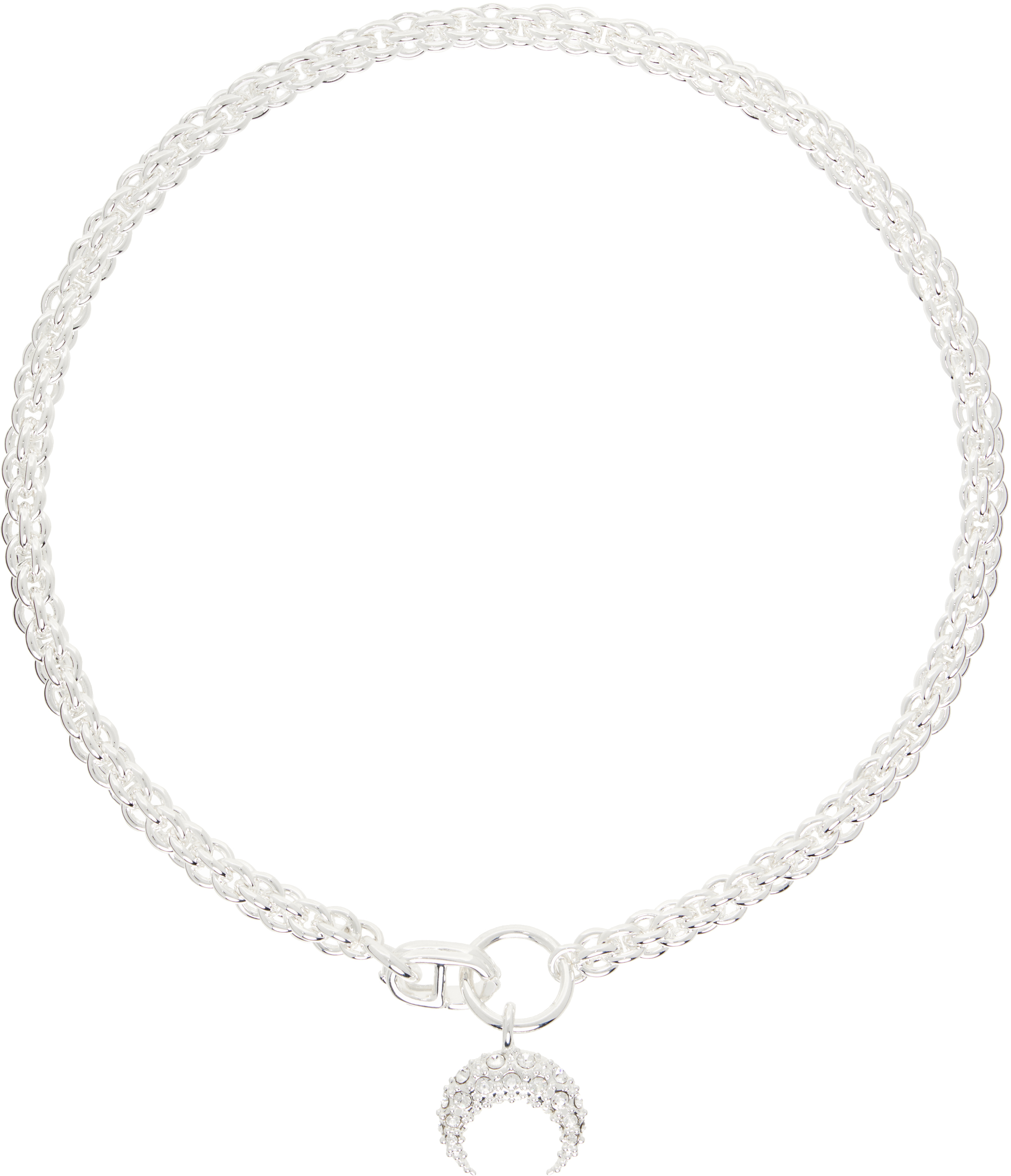 MARINE SERRE Moon シルバープレート ブレイドネックレス Marine Serreのシルバー Rhinestone Moon チェーンネックレスが