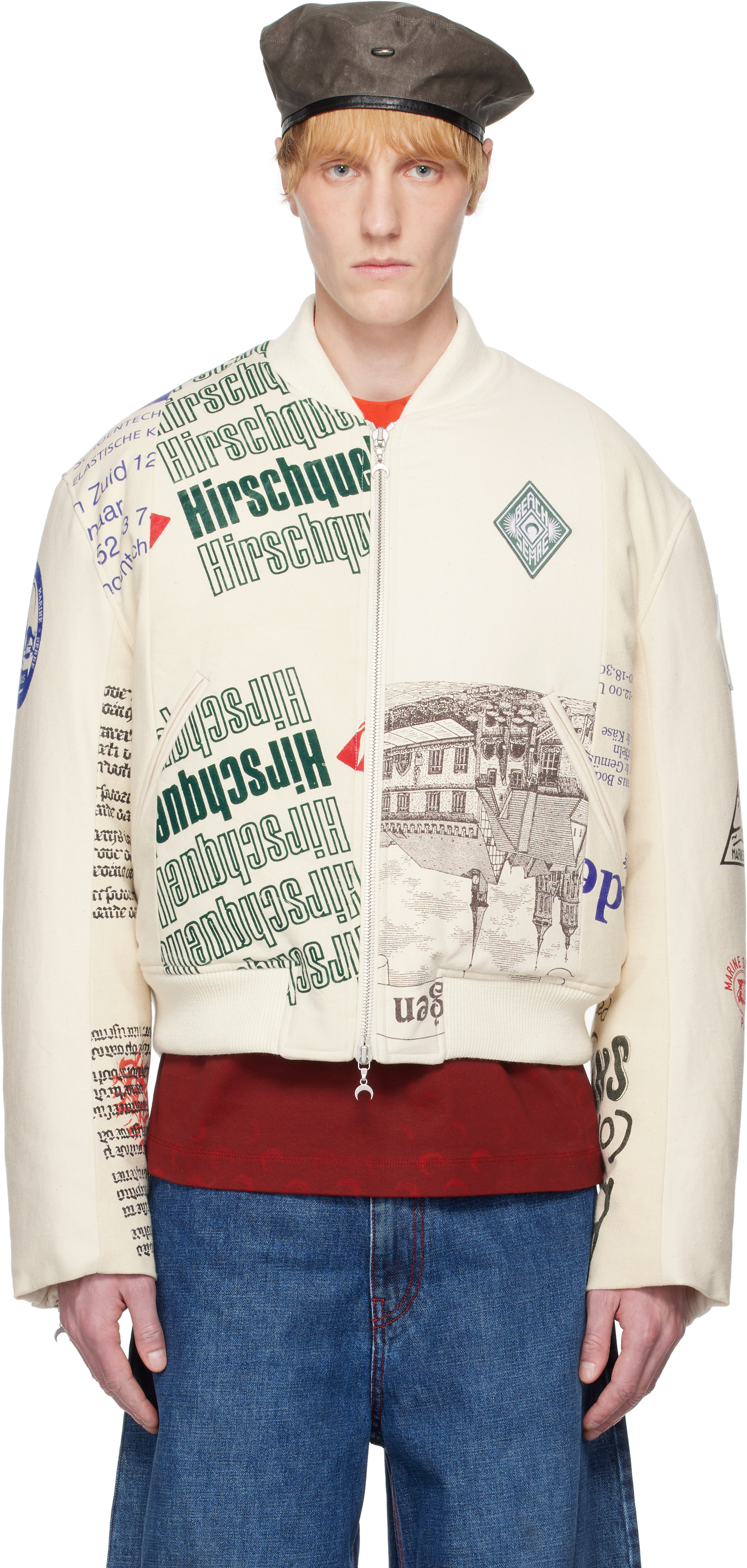 Beige Regenerated Tote Bags Bomber Jacket