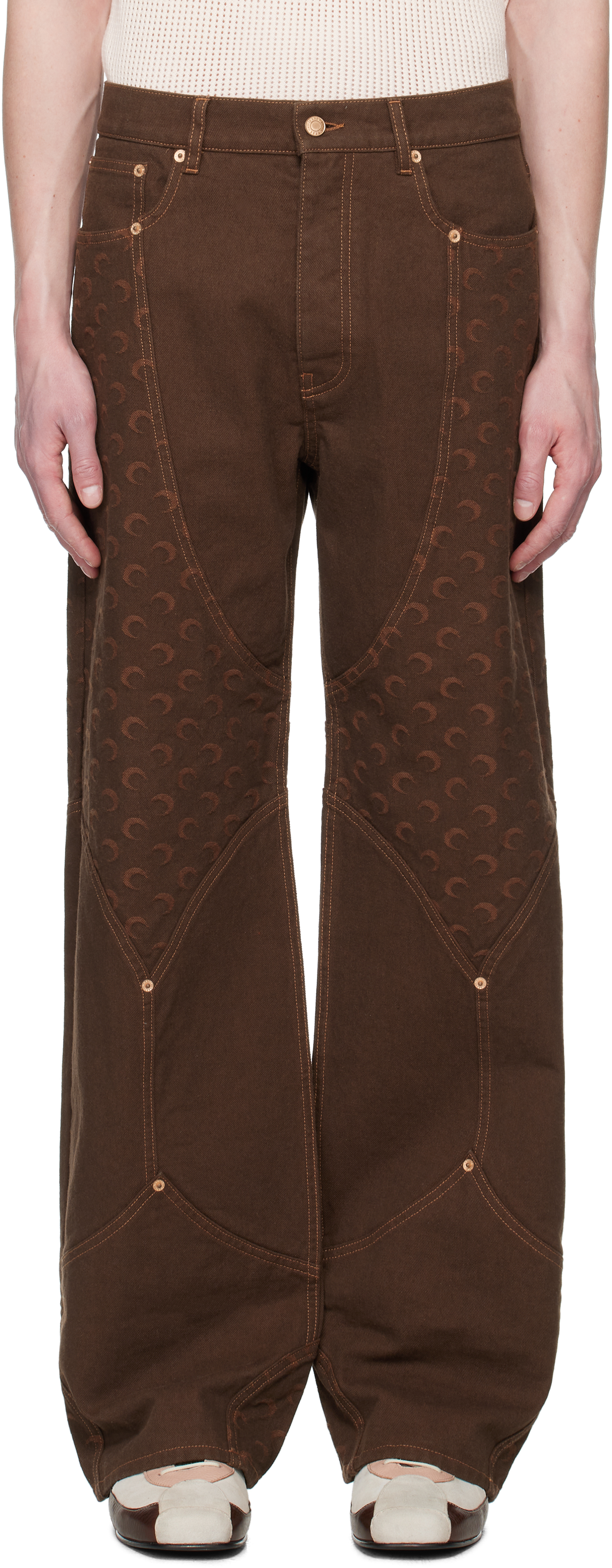 Brown Moon Jacquard Twill Workwear Trousers
