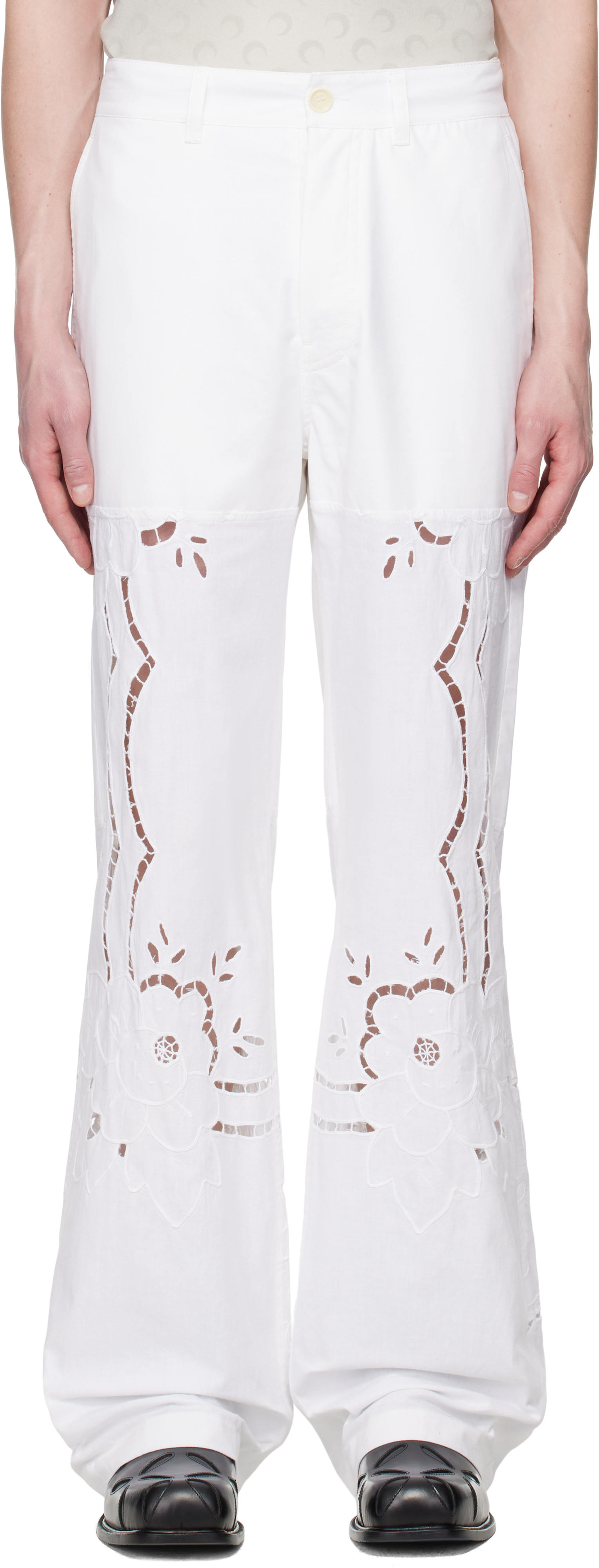 Marine Serre White Regenerated Household Linen Wide Leg Trousers