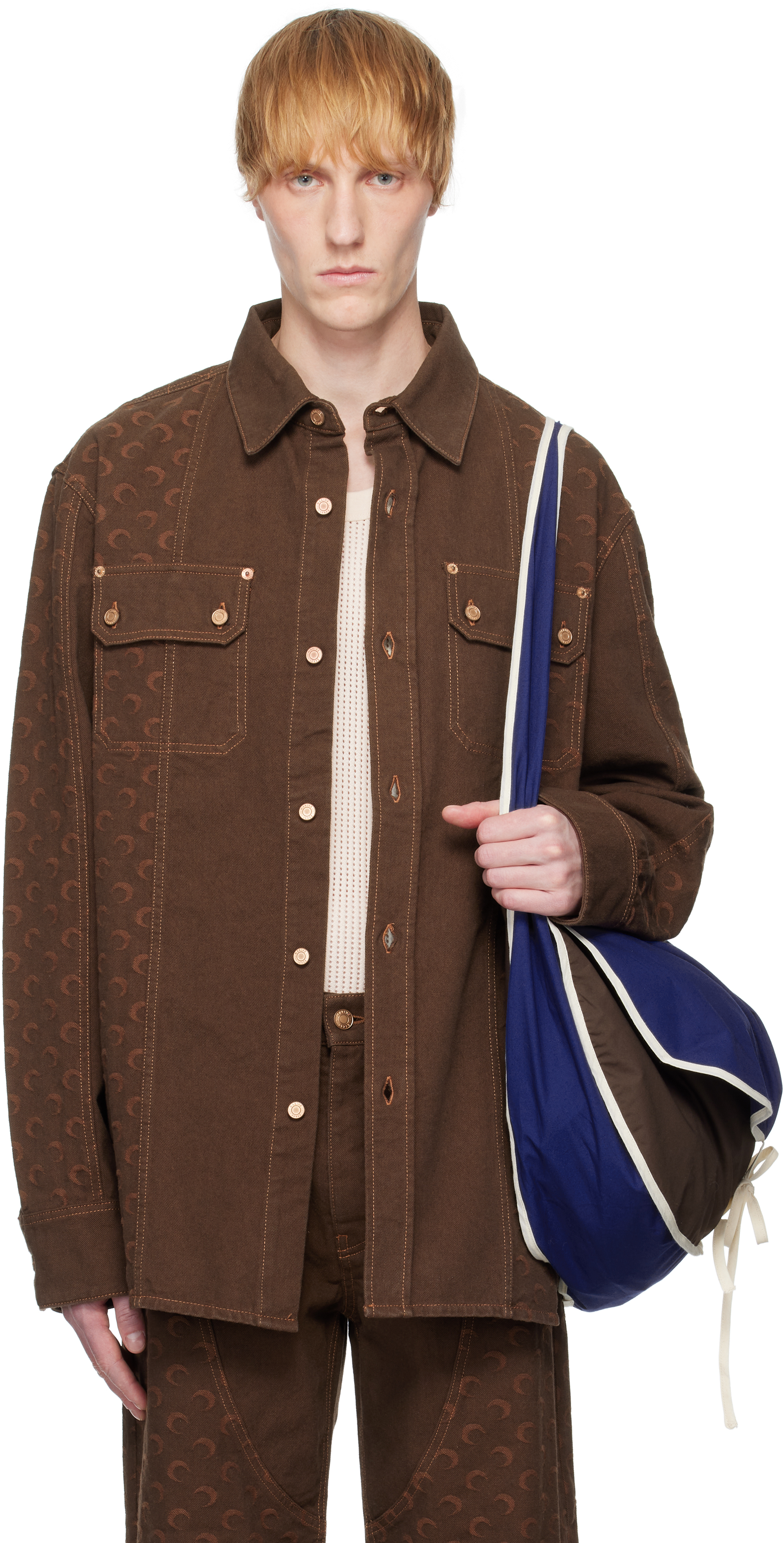 Marine Serre Brown Moon Jacquard Twill Overshirt