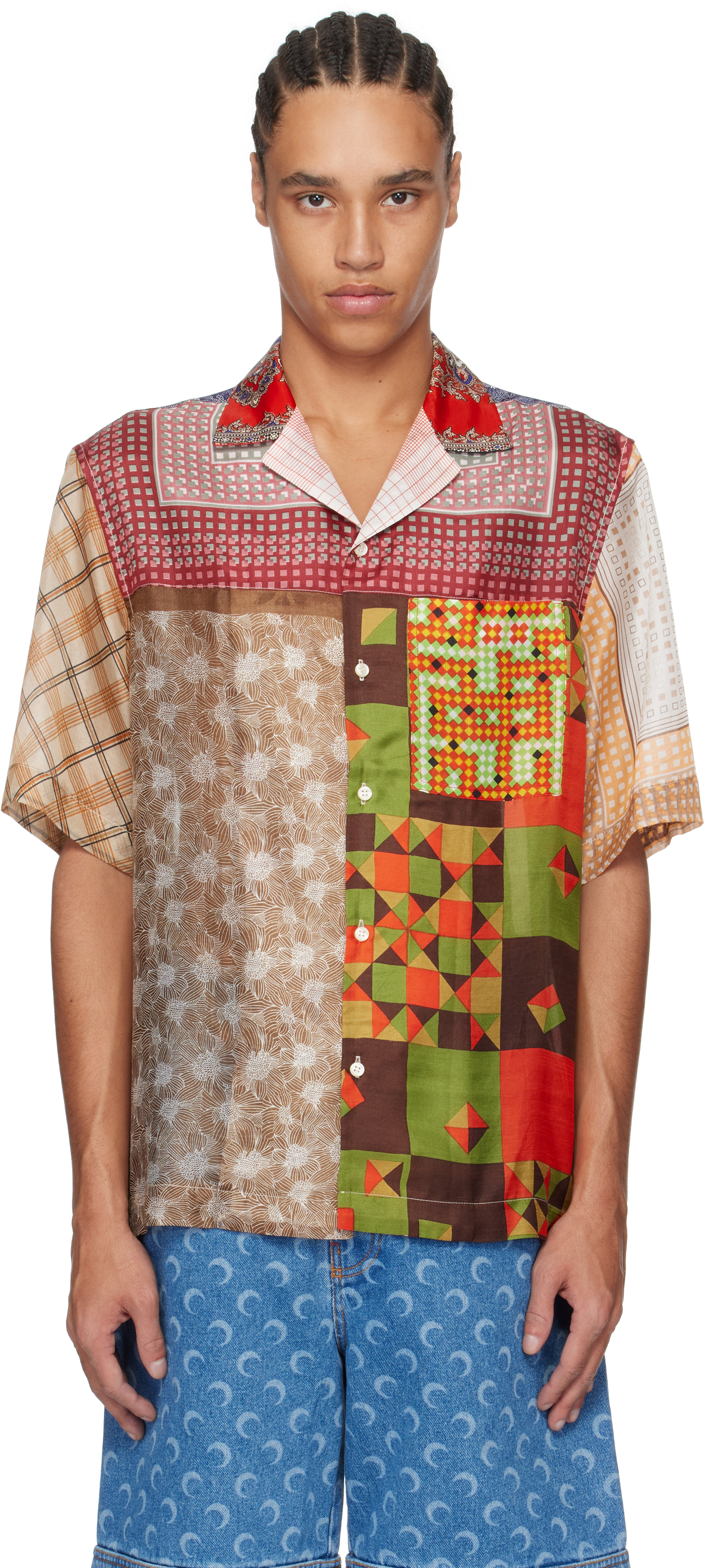 Tシャツ・カットソー MARINE SERRE 'Regenerated Silk Scarves Bowling' shirt Regenerated Silk Scarves Bowling Shirt • Marine Serre