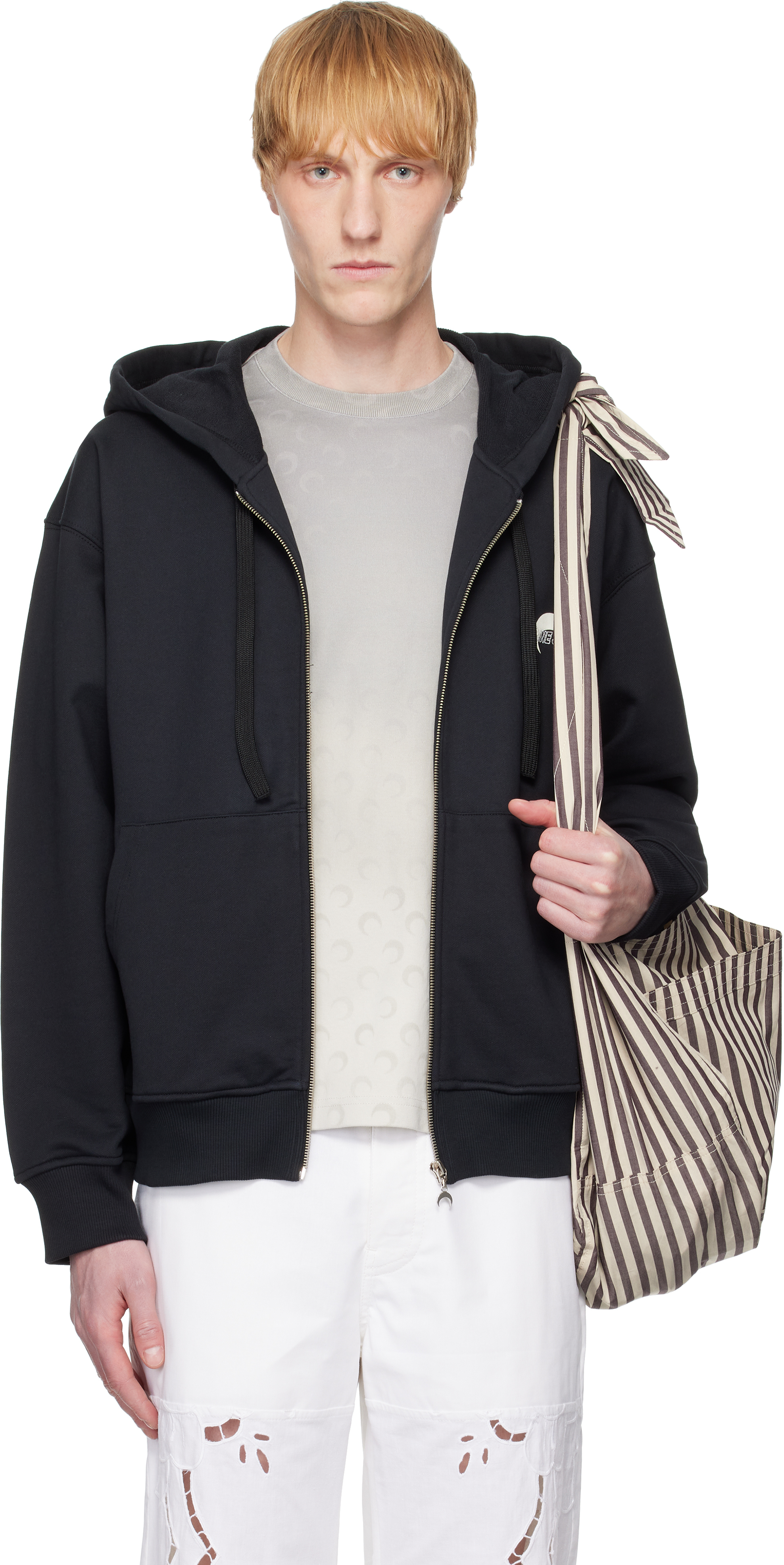 Marine Serre Black Moon Logo Fleece Zipped Hoodie
