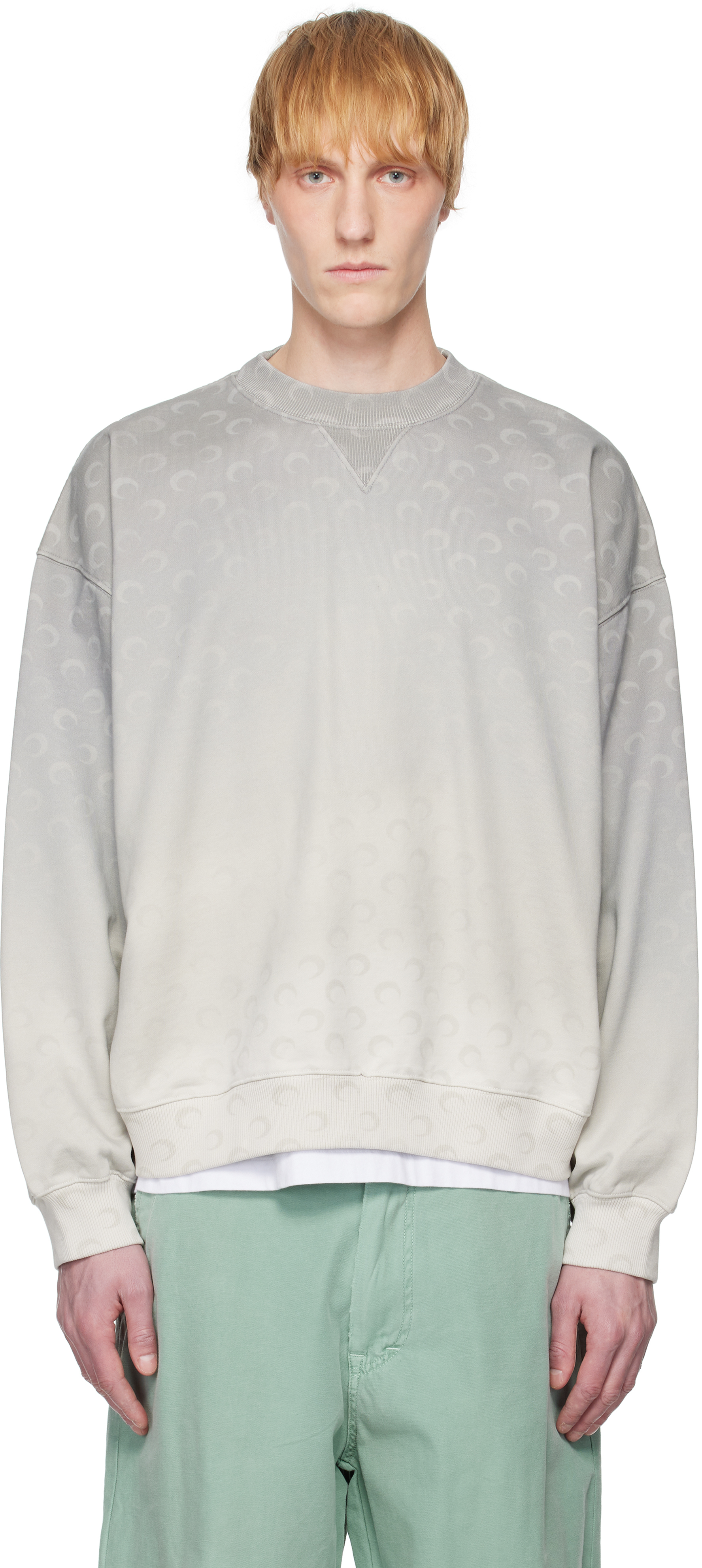 Marine Serre: Gray Moon Faded Fleece Oversized Sweatshirt Marine Serre: Gray Moon Faded Fleece Oversized Sweatshirt