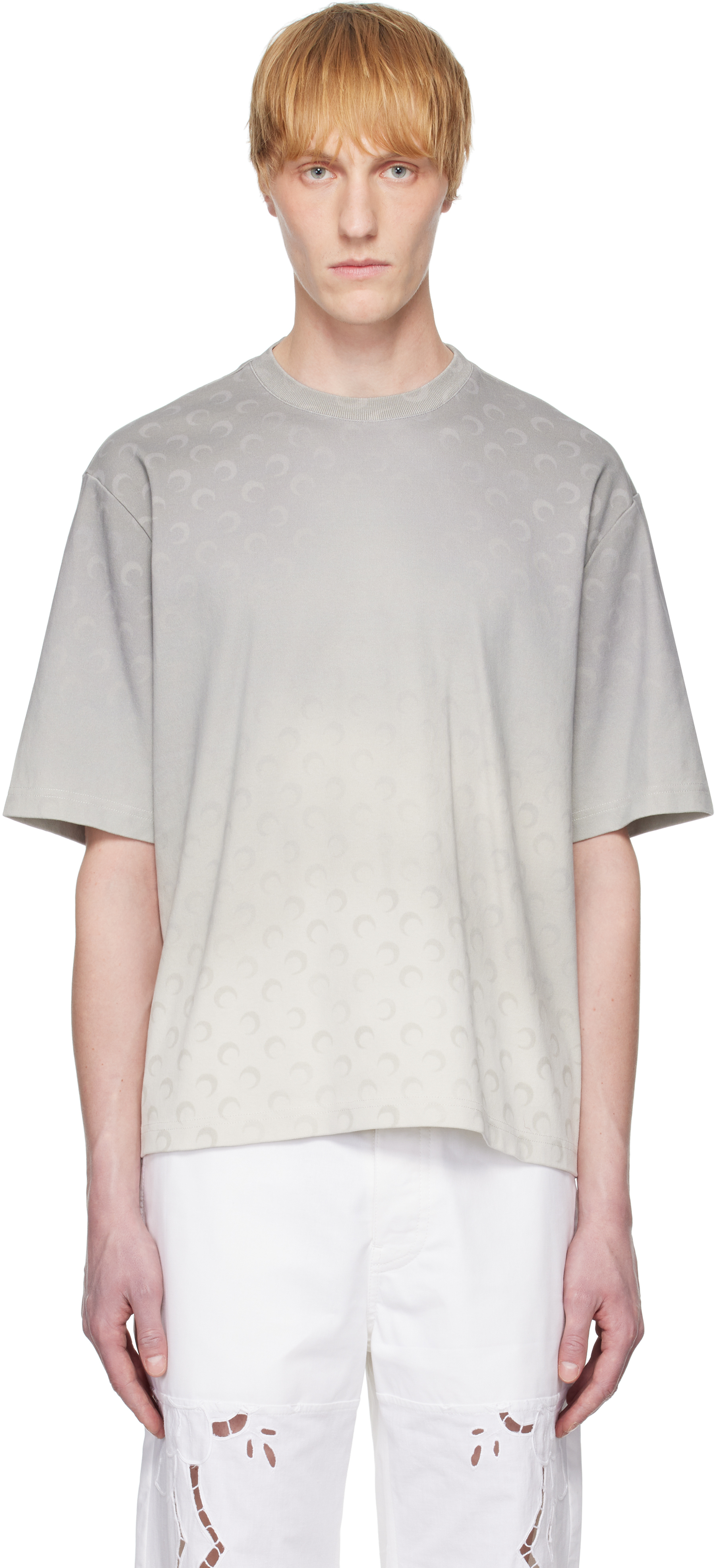 Marine Serre Gray Moon Faded Jersey Loose Fit T-shirt