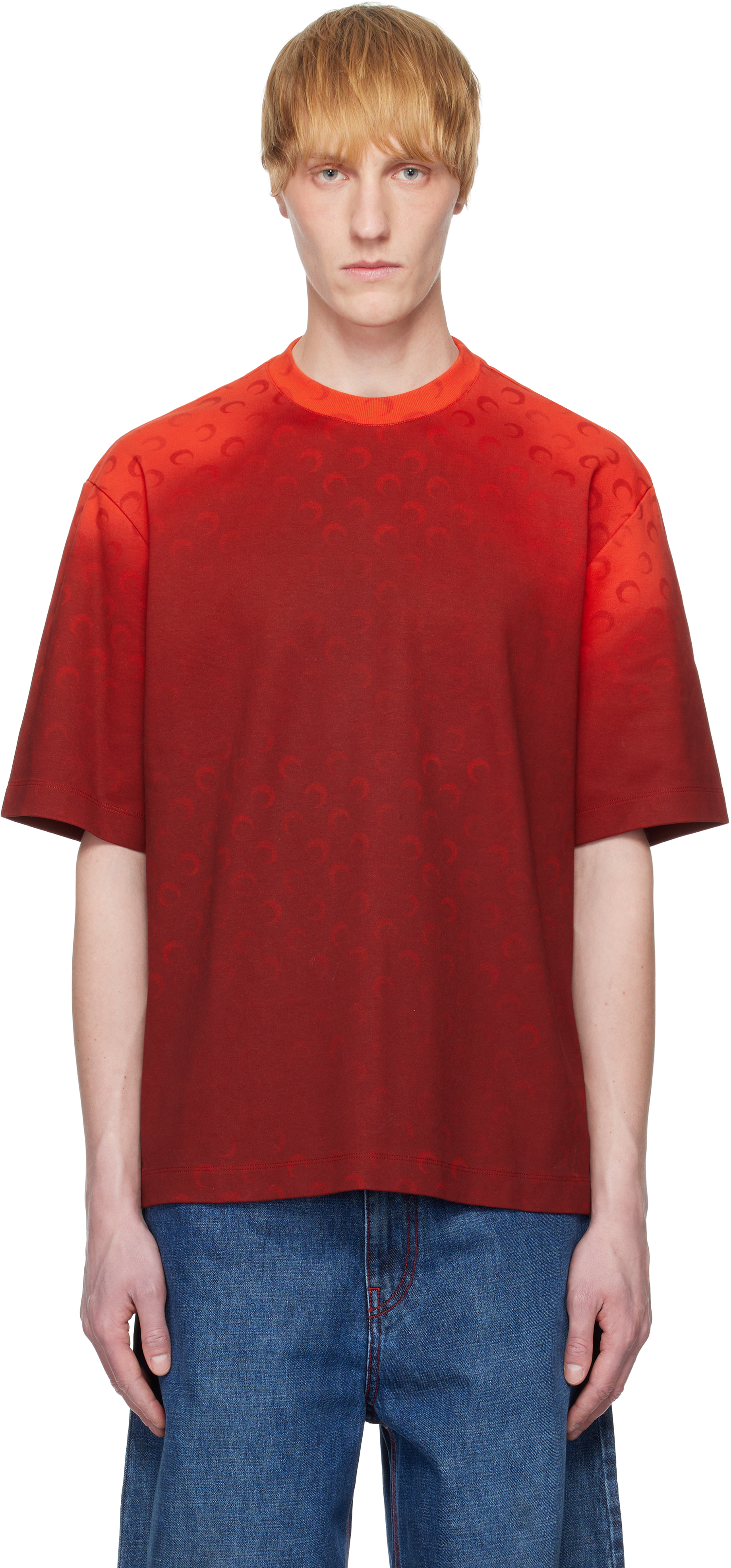 Red Moon Faded Jersey Loose Fit T-shirt by Marine Serre on Sale
