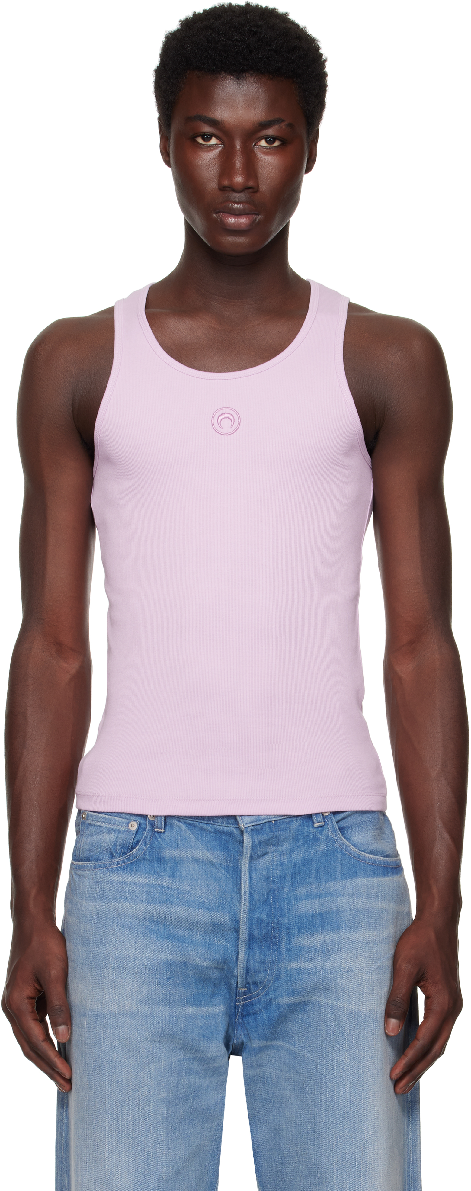 Pink Moon Logo Ribbed Jersey Tank Top by Marine Serre on Sale