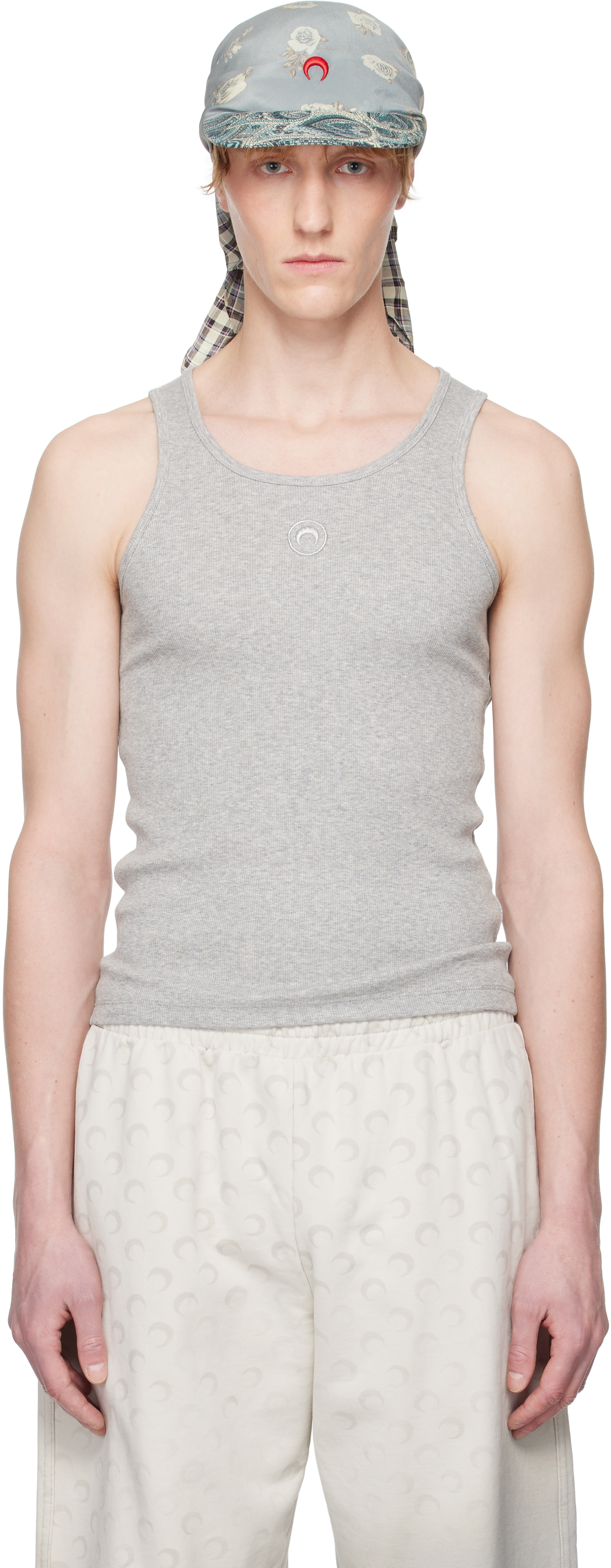 Marine Serre Gray Organic Cotton Rib Tank Top