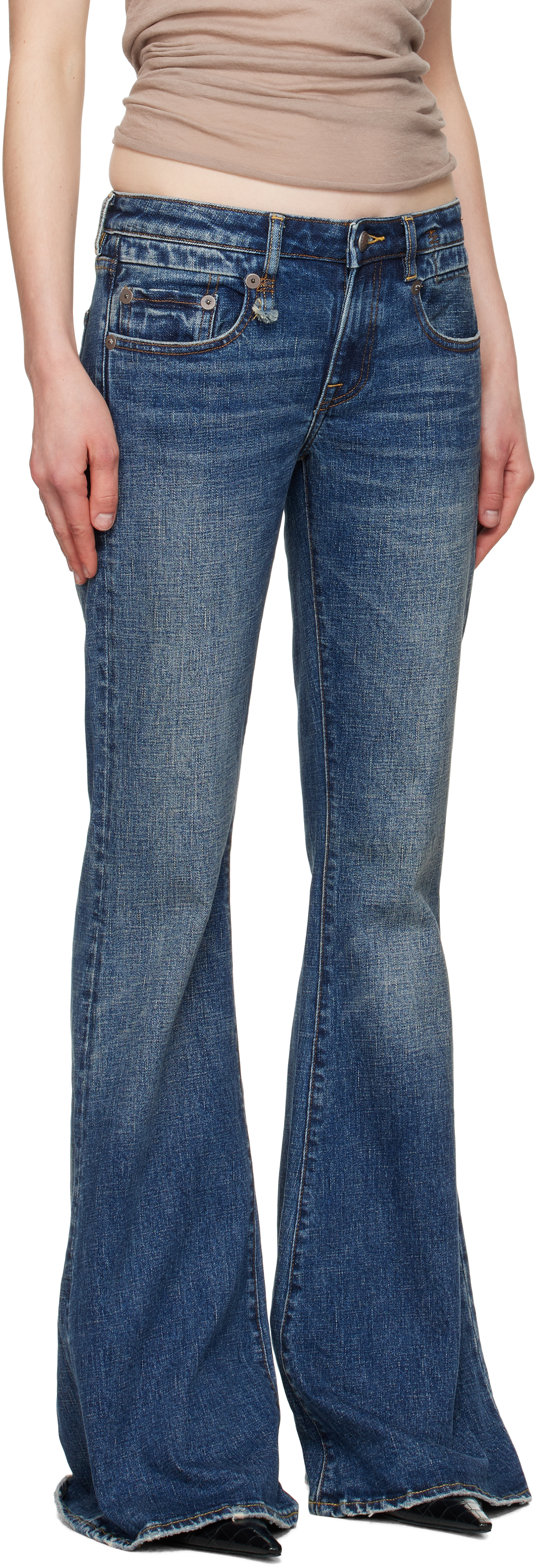 Shop R13 Blue Overflow Boy Flare Jeans In Mire Blue Stretch