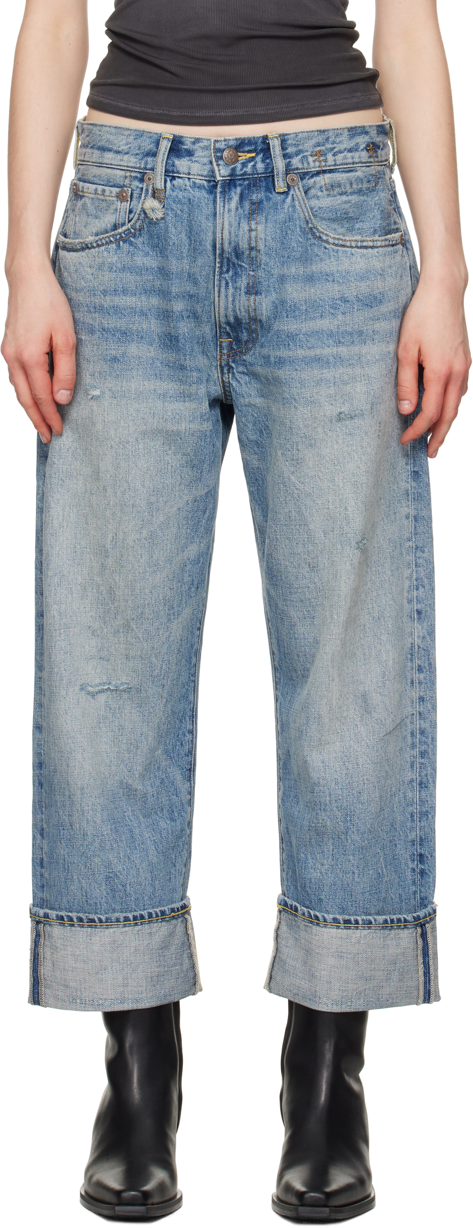 R13 BLUE CUFFED X-BOYFRIEND JEANS