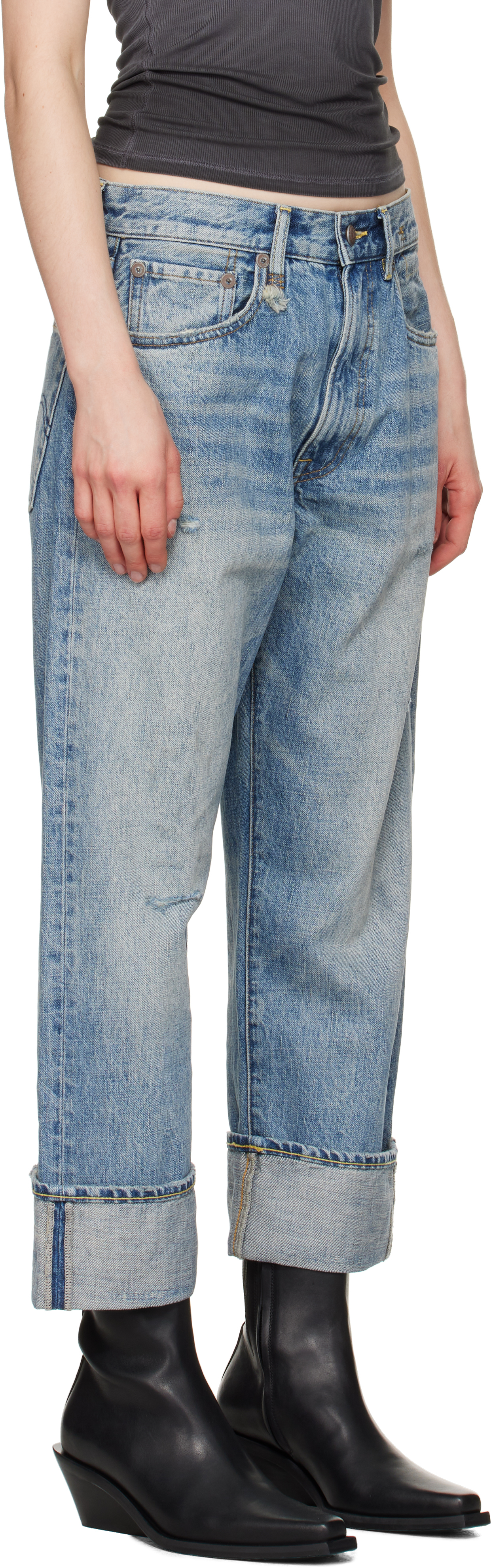 R13 BLUE CUFFED X-BOYFRIEND JEANS