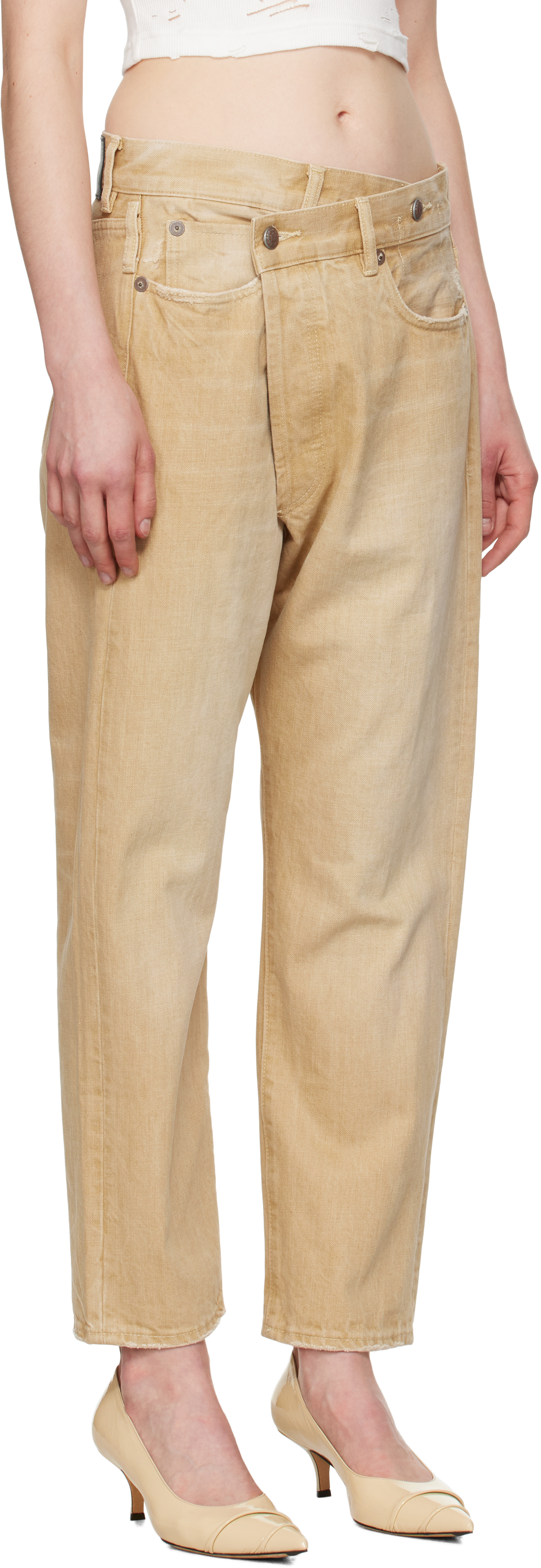R13 Beige Crossover Jeans In Faded Wheat