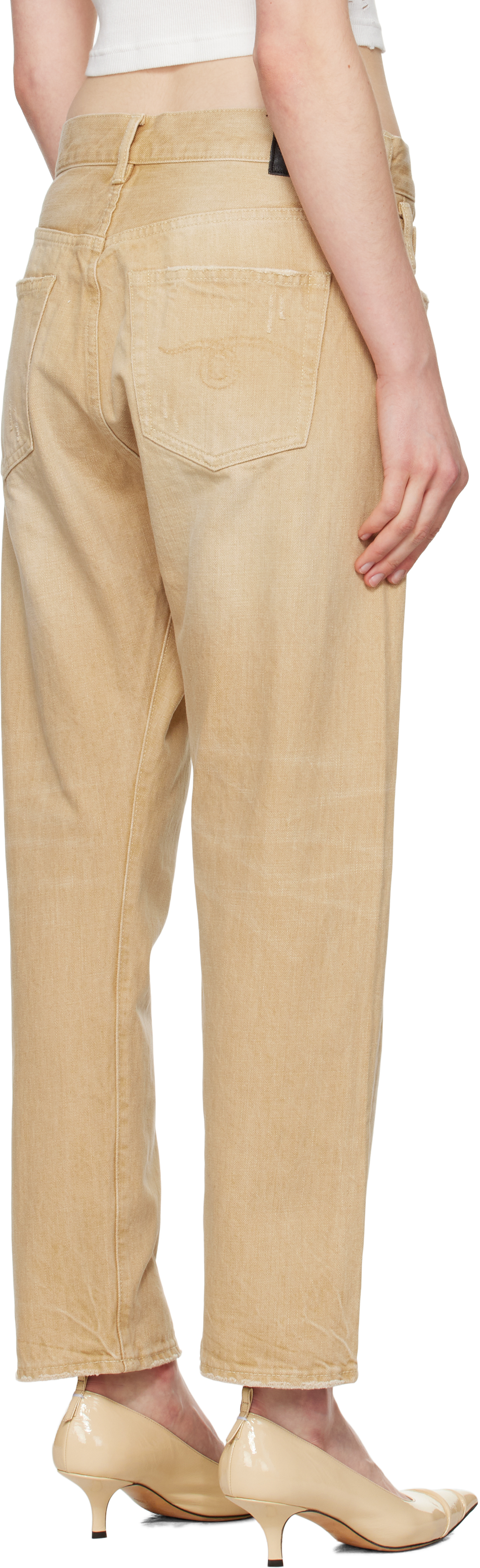 R13 Beige Crossover Jeans In Faded Wheat