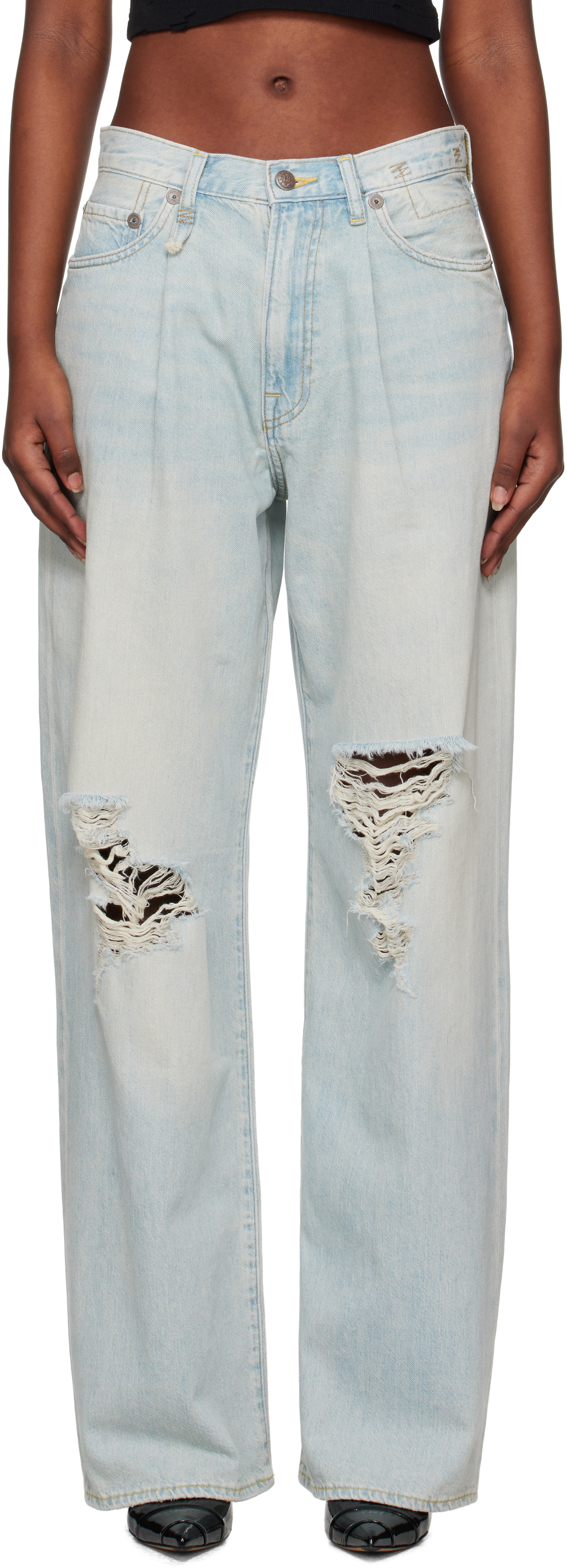 SSENSE Canada Exclusive Blue Damon Pleated Wide Leg Jeans by R13