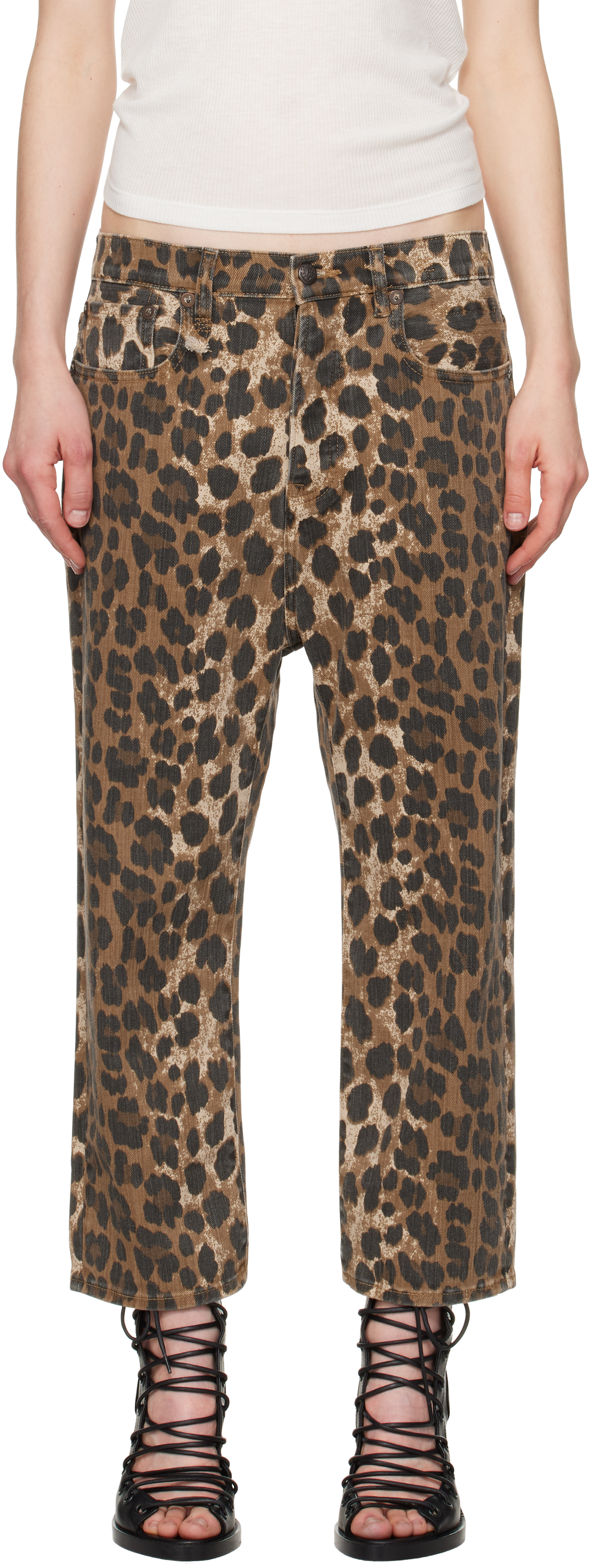 Jean Femme R13 Effet Vieilli Taille 26 Beige - Coupe Droite, Occasion Très Bon état