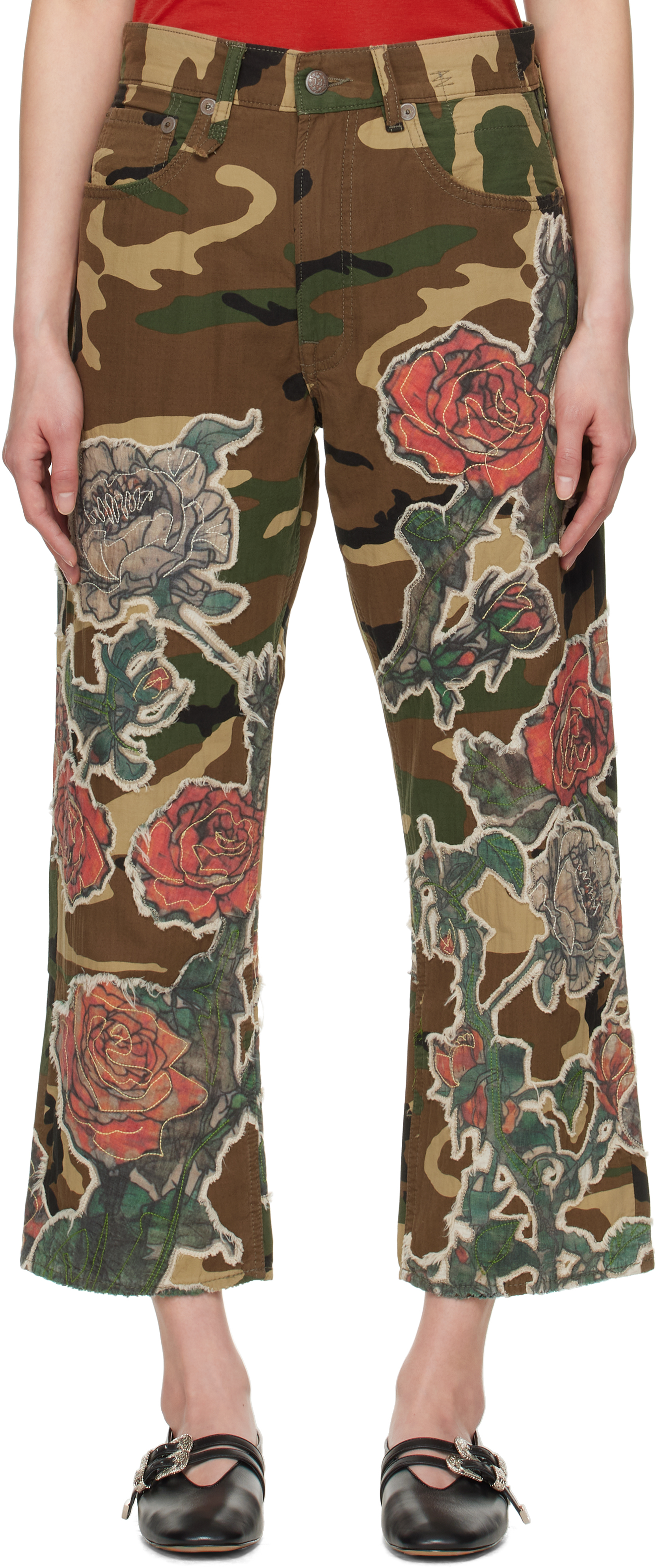 R13 Camo Patchwork Utility Pants In Rose Applique Camo