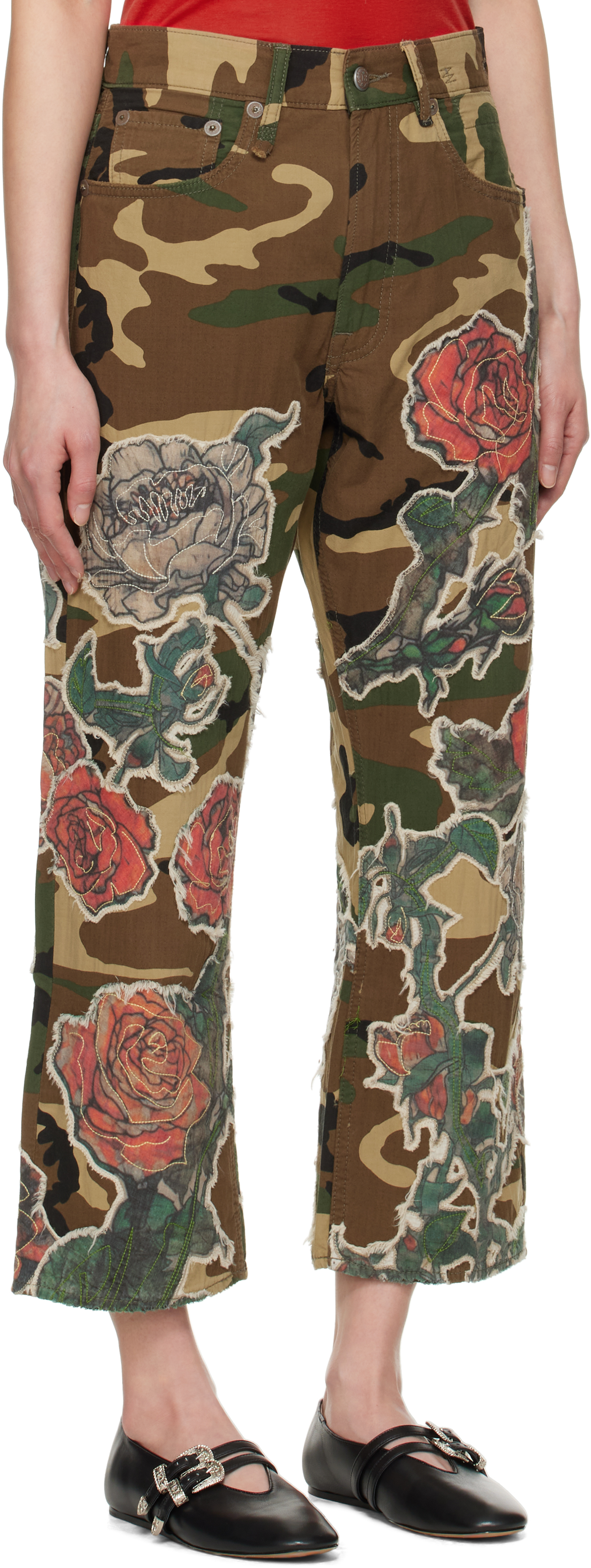 R13 Camo Patchwork Utility Pants In Rose Applique Camo