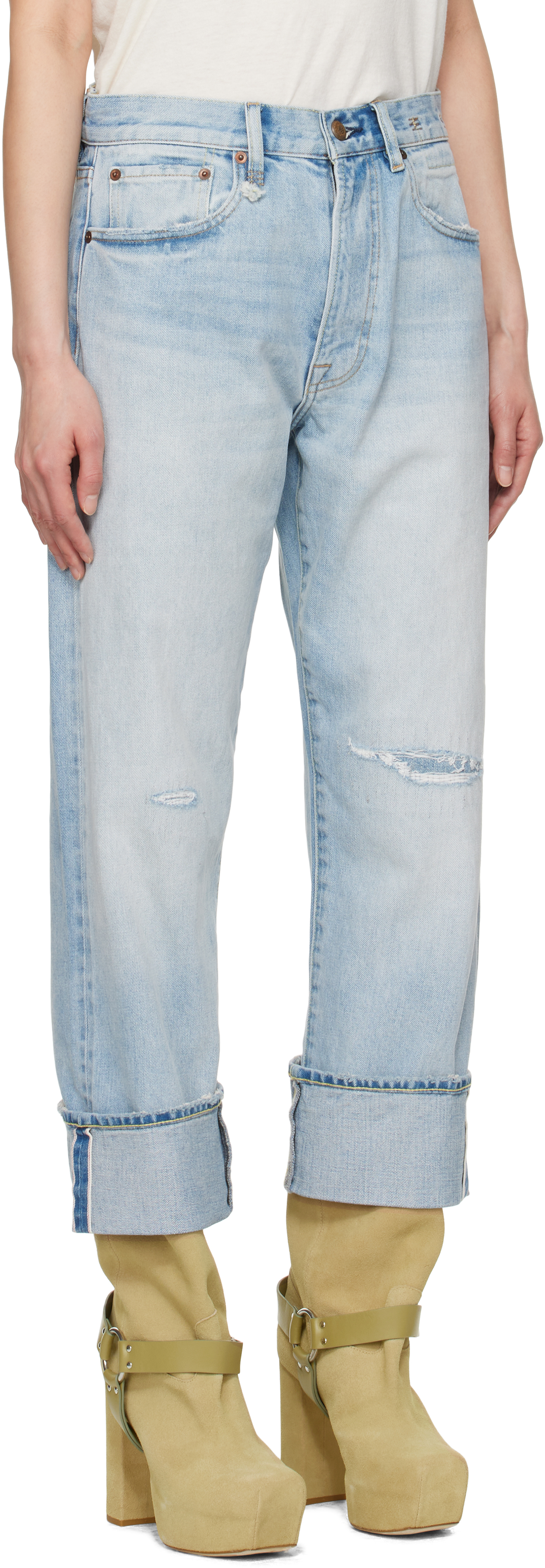 Shop R13 Blue Cuffed X-boyfriend Jeans In Elroy Selvedge Blue