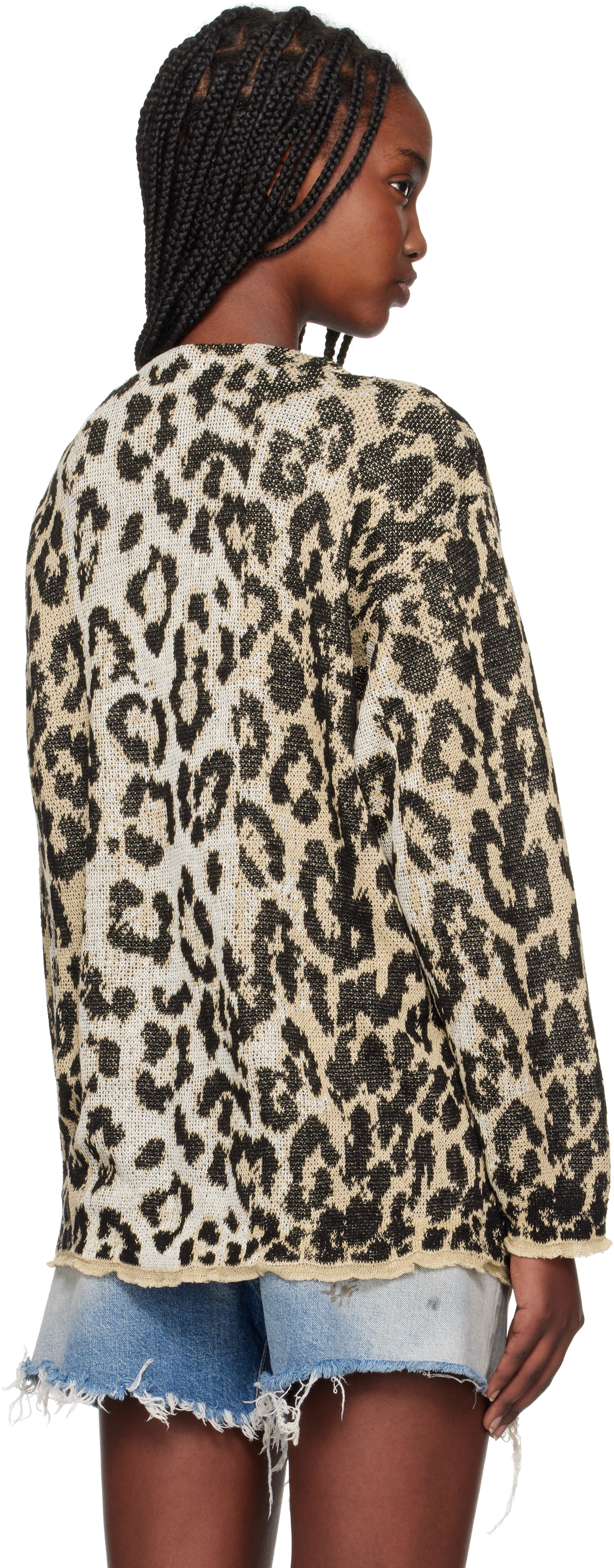 R13 Beige Boyfriend Cardigan In Light Leopard Jacqua