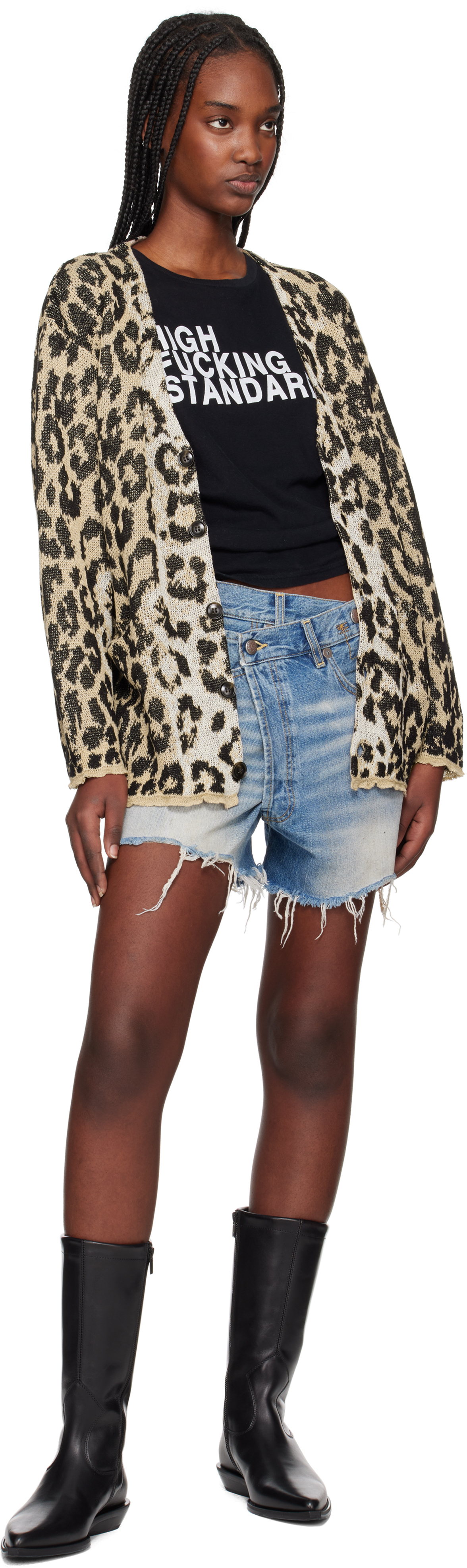 R13 Beige Boyfriend Cardigan In Light Leopard Jacqua
