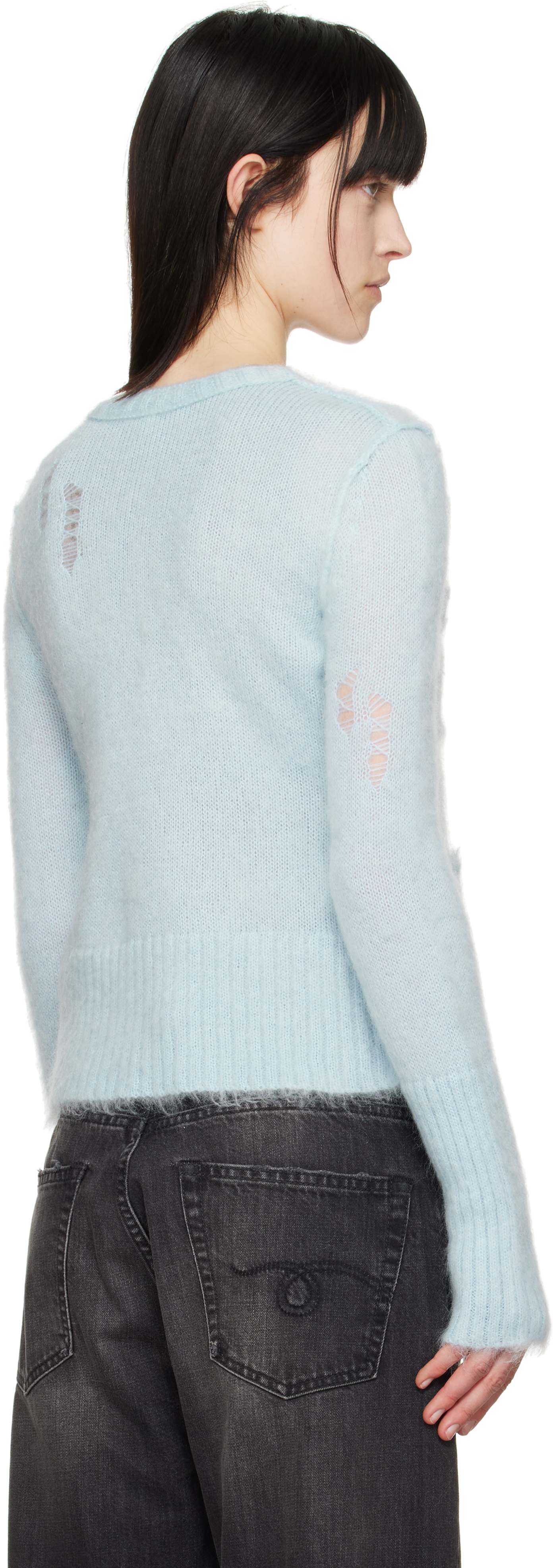R13 Blue Elongated Shrunken Crewneck Cardigan In Light Blue