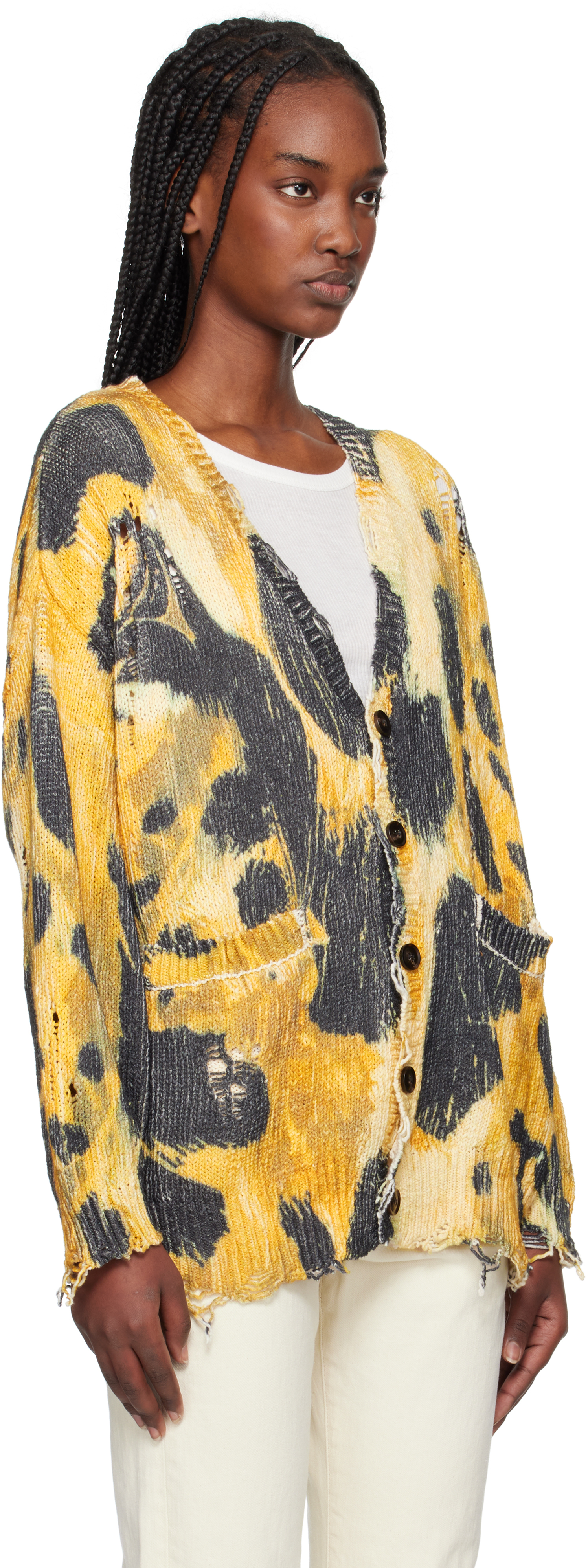R13 Yellow Printed Oversized Cardigan In Leopard