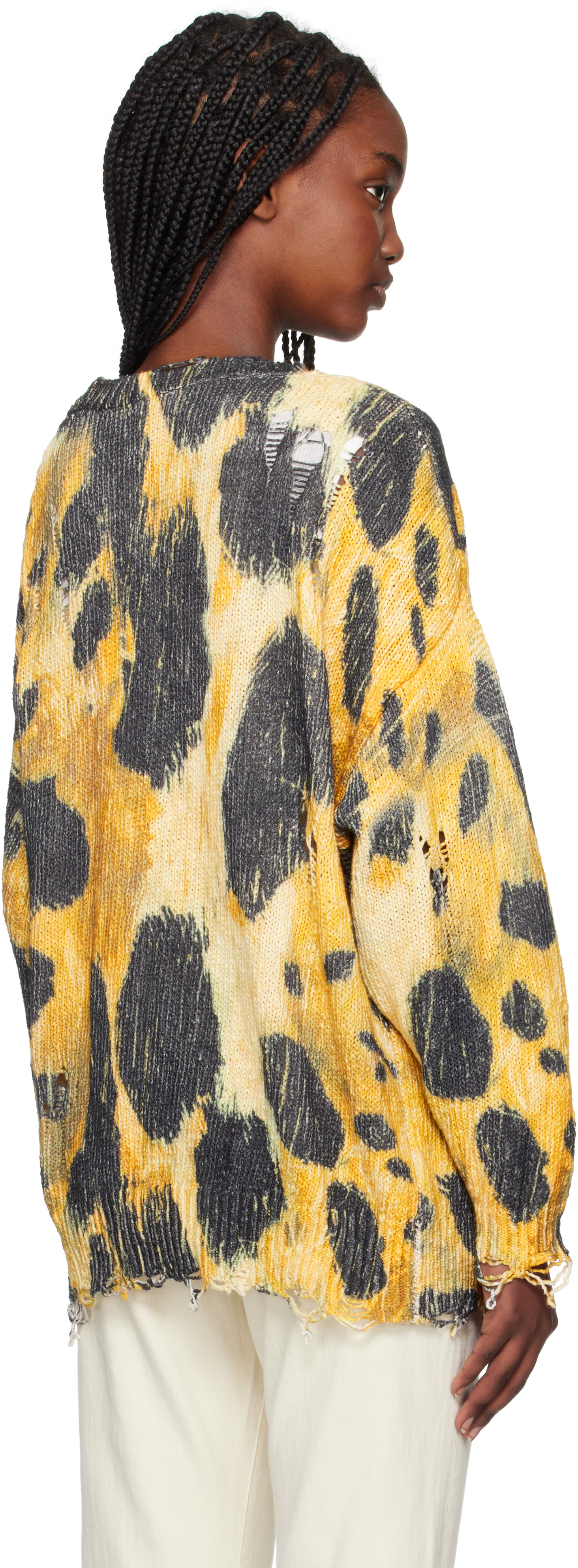 R13 Yellow Printed Oversized Cardigan In Leopard