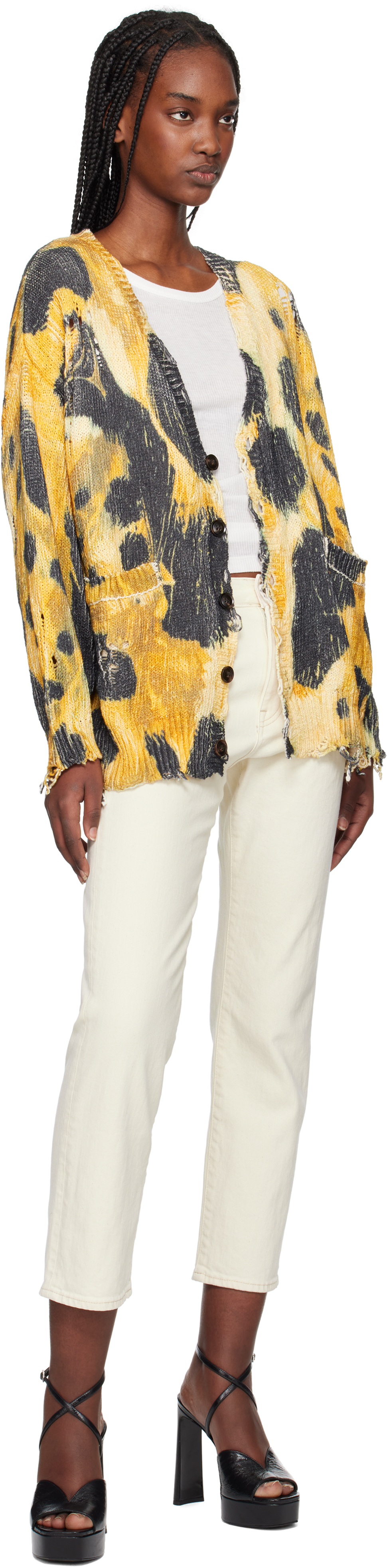 R13 Yellow Printed Oversized Cardigan In Leopard