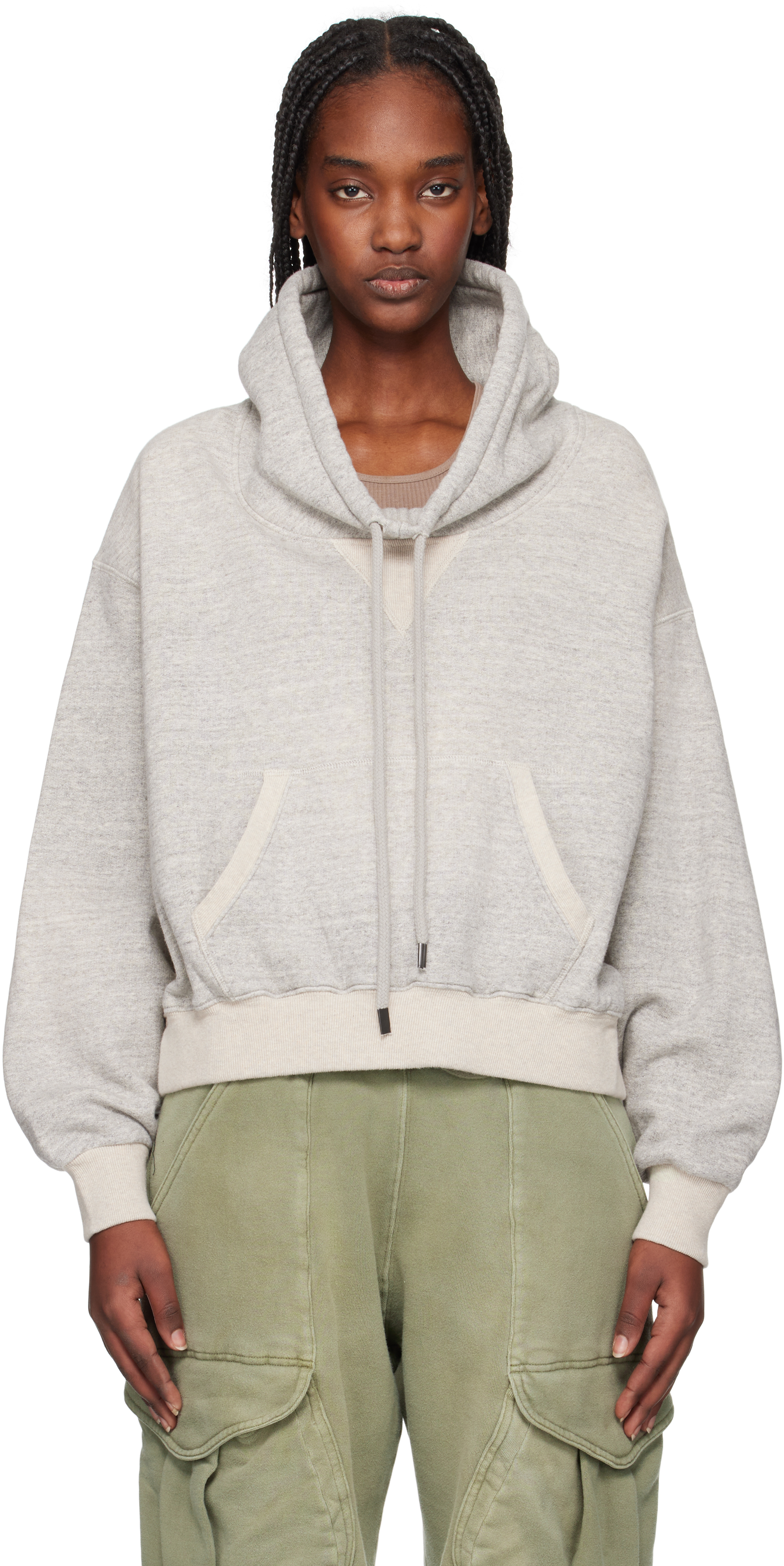 R13: Gray Funnel Neck Cropped Hoodie | SSENSE R13: Gray Funnel Neck Cropped Hoodie | SSENSE
