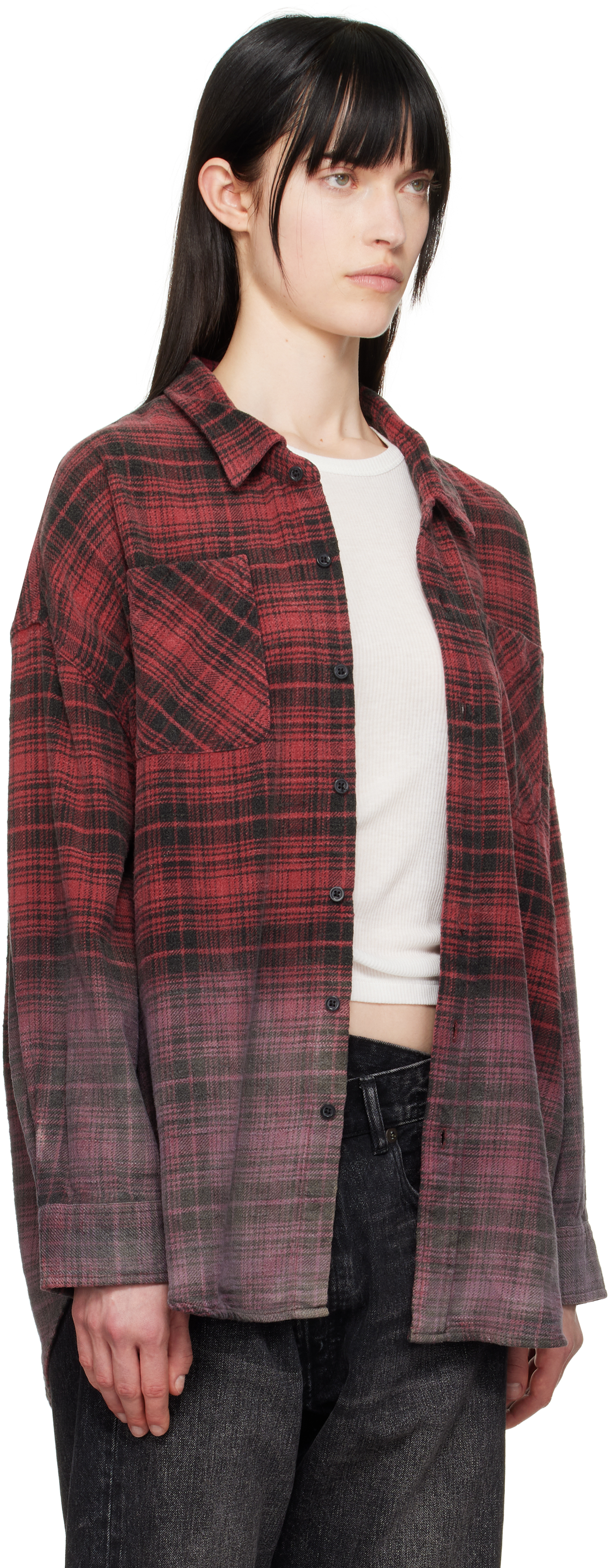 R13 Plaid-pattern Shirt In Dip Dye Red Plaid