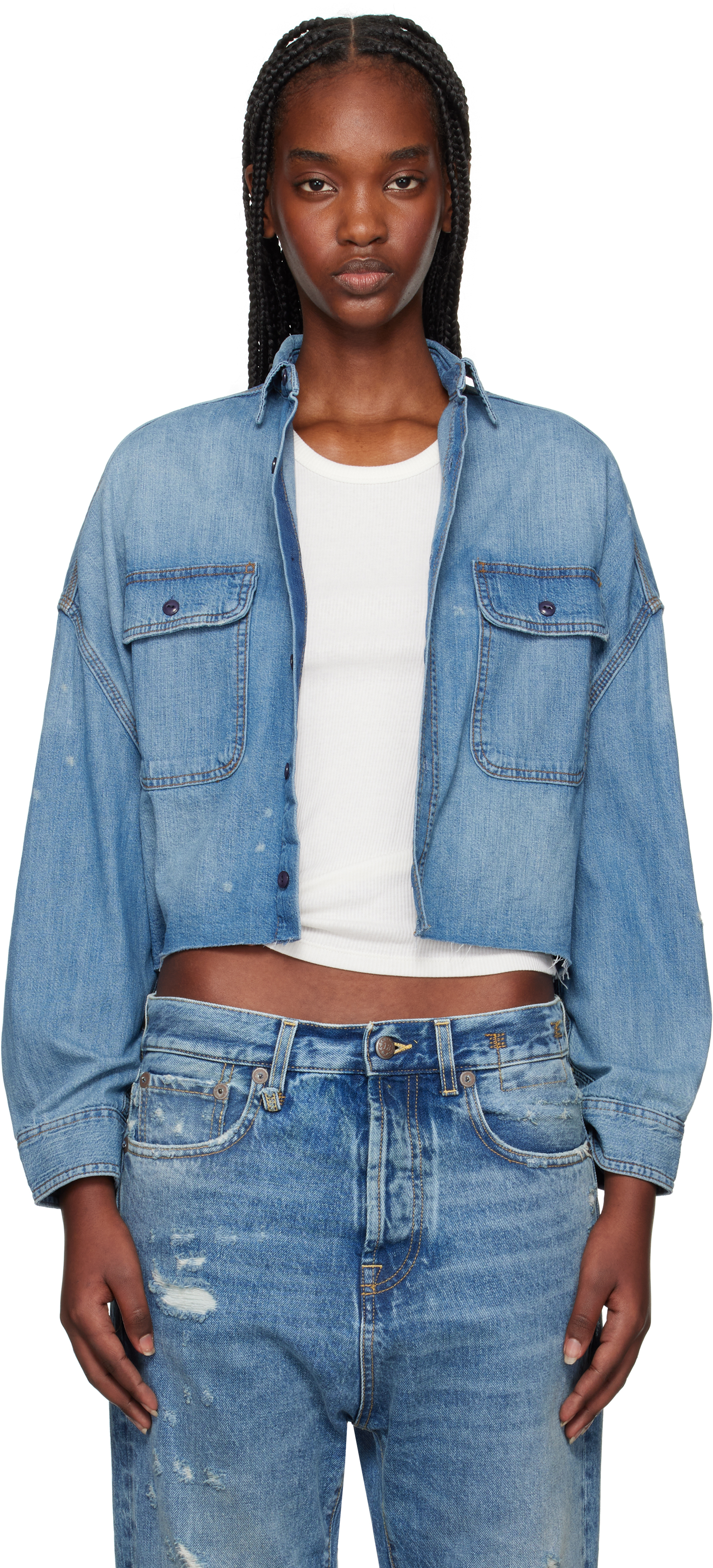R13: Blue Cropped Denim Shirt | SSENSE