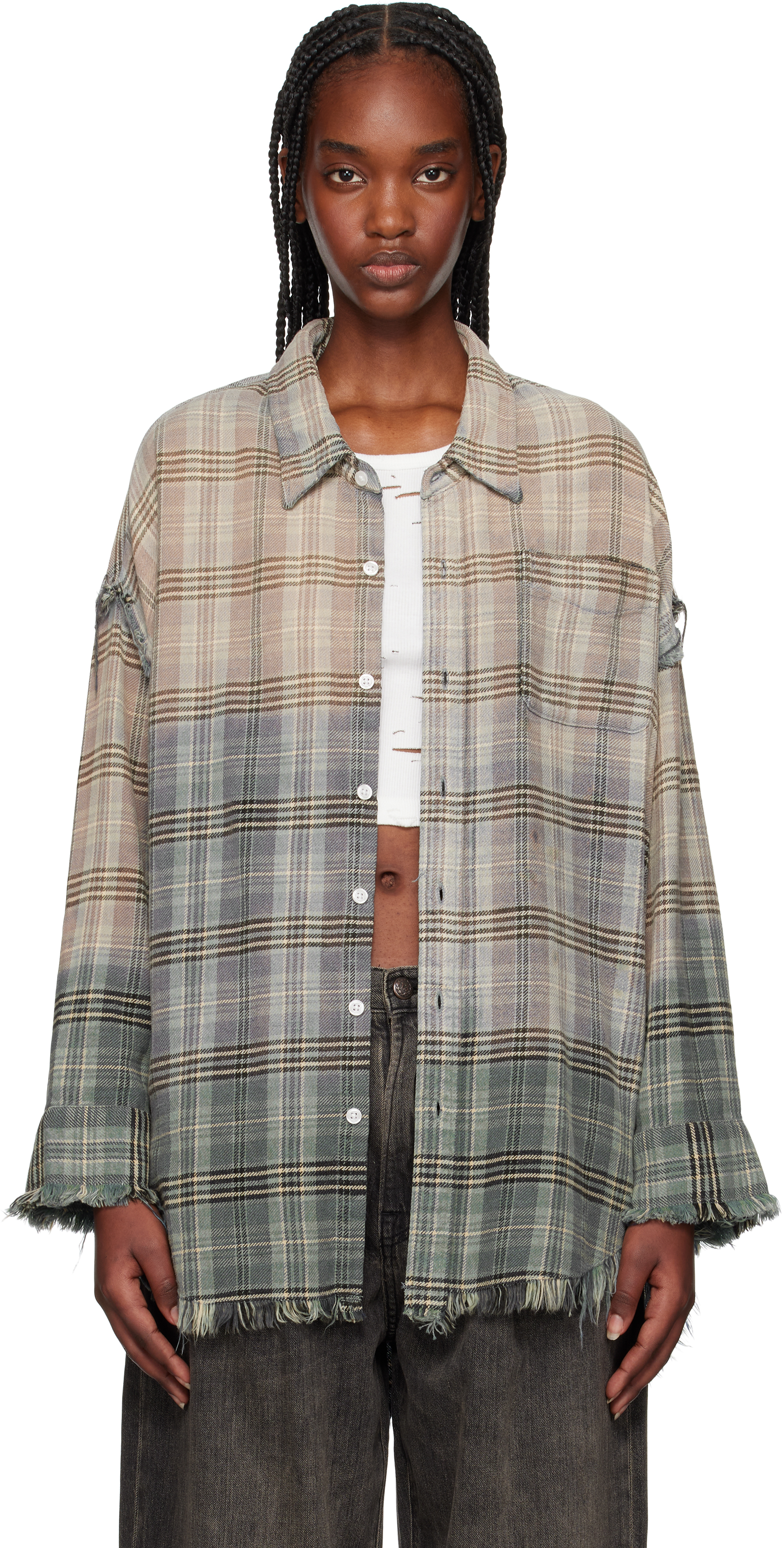 R13  SHREDDED SEAM DROP NECK
SHIRT 常田着用 R13: SSENSE限定 ブルー Shredded Seam Drop Neck シャツ