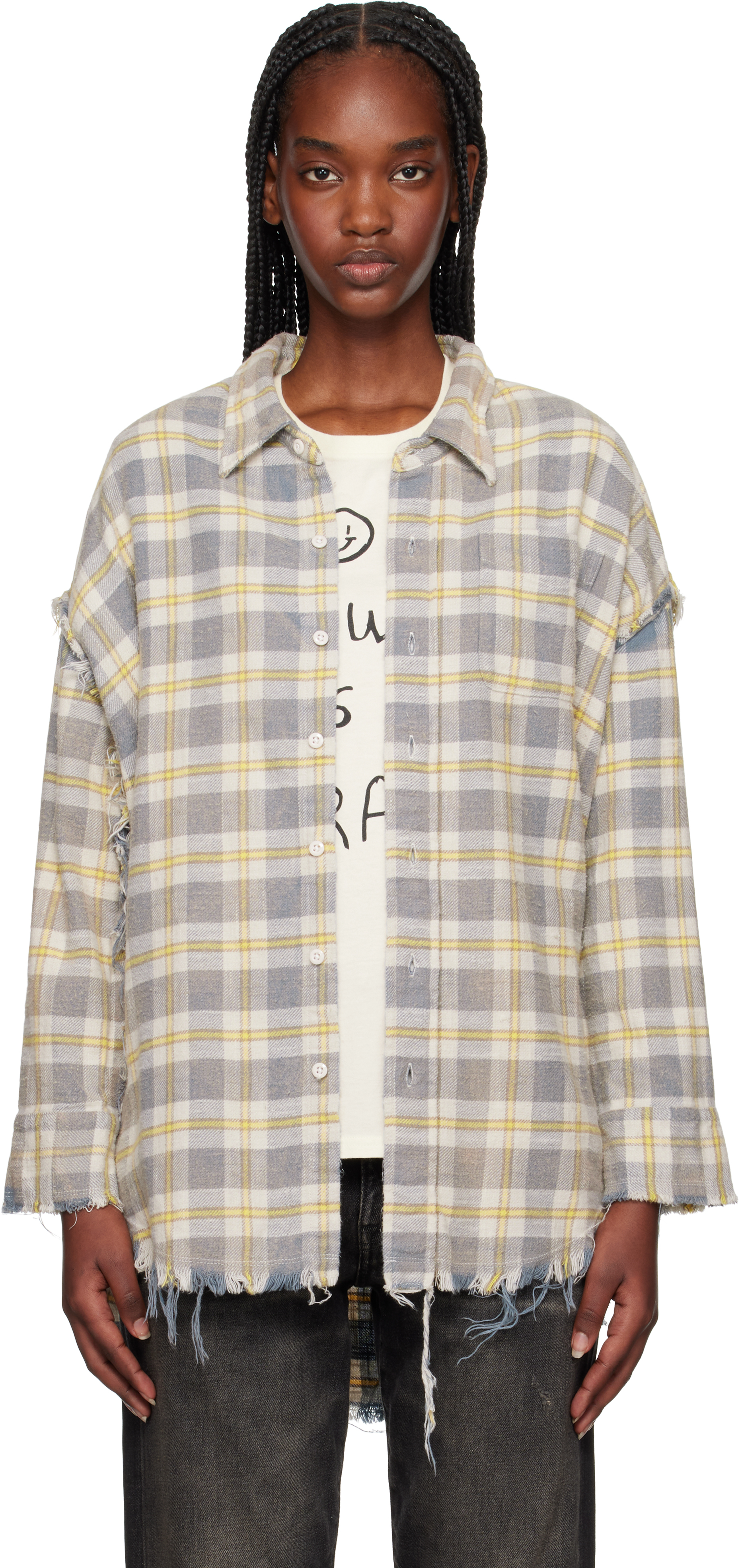 R13: SSENSE Exclusive Off-White & Yellow Shredded Seam Drop R13: SSENSE Exclusive Off-White & Yellow Shredded Seam Drop
