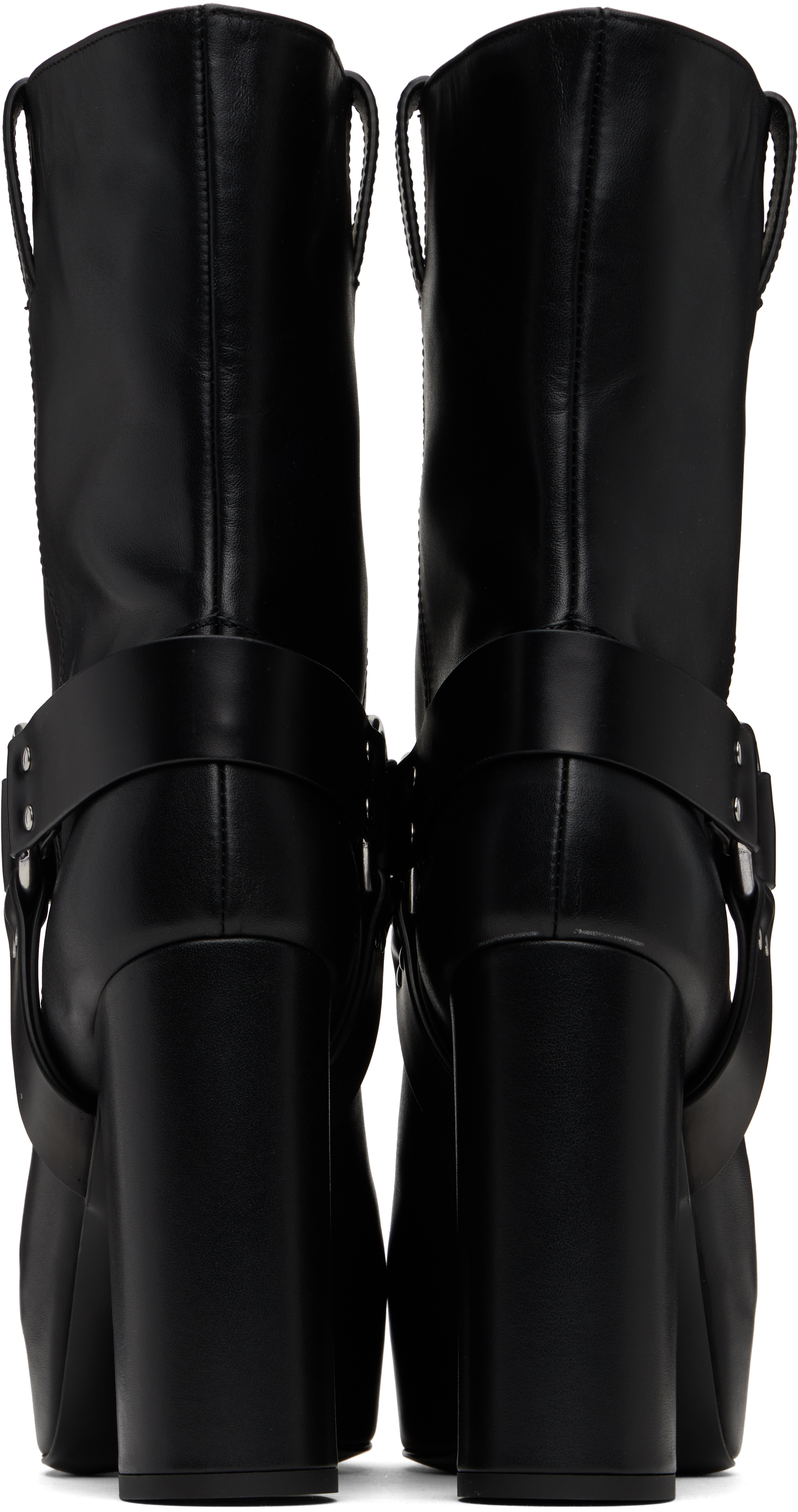 R13 Black Sid Heeled Harness Boots In Black Leather