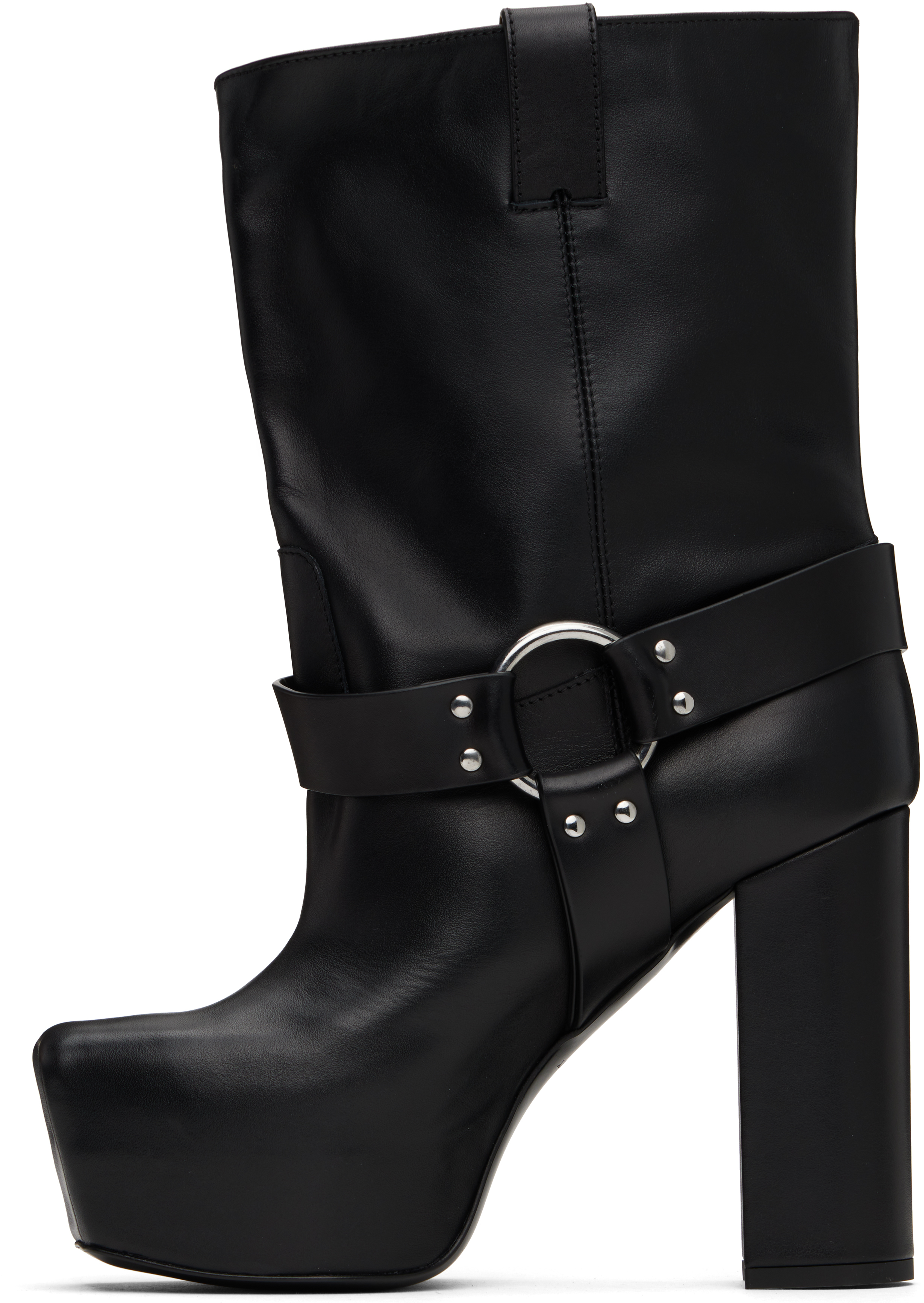 R13 Black Sid Heeled Harness Boots In Black Leather