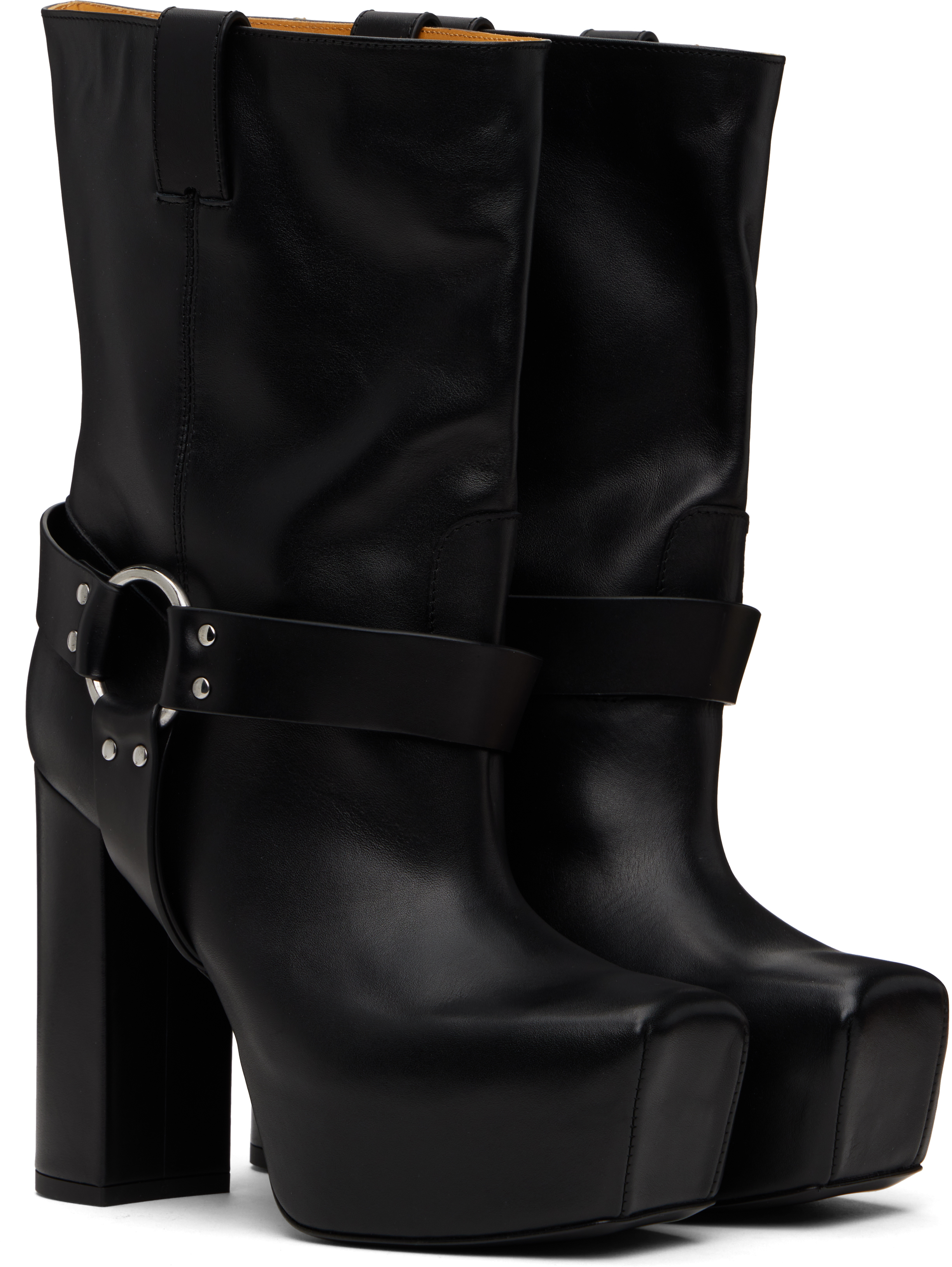 R13 Black Sid Heeled Harness Boots In Black Leather