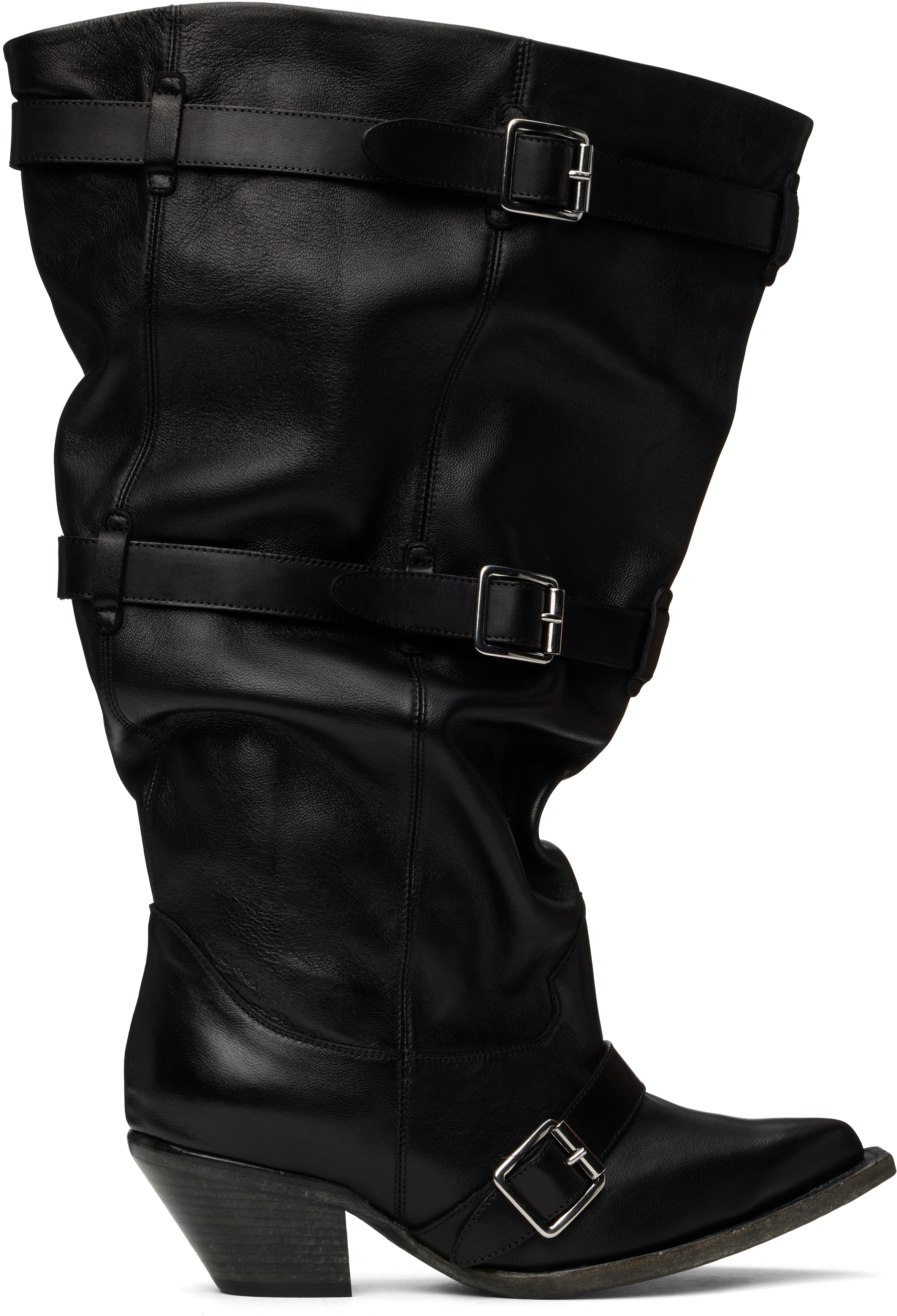 R13: Black Buckled-Up Slouch Cowboy Boots | SSENSE