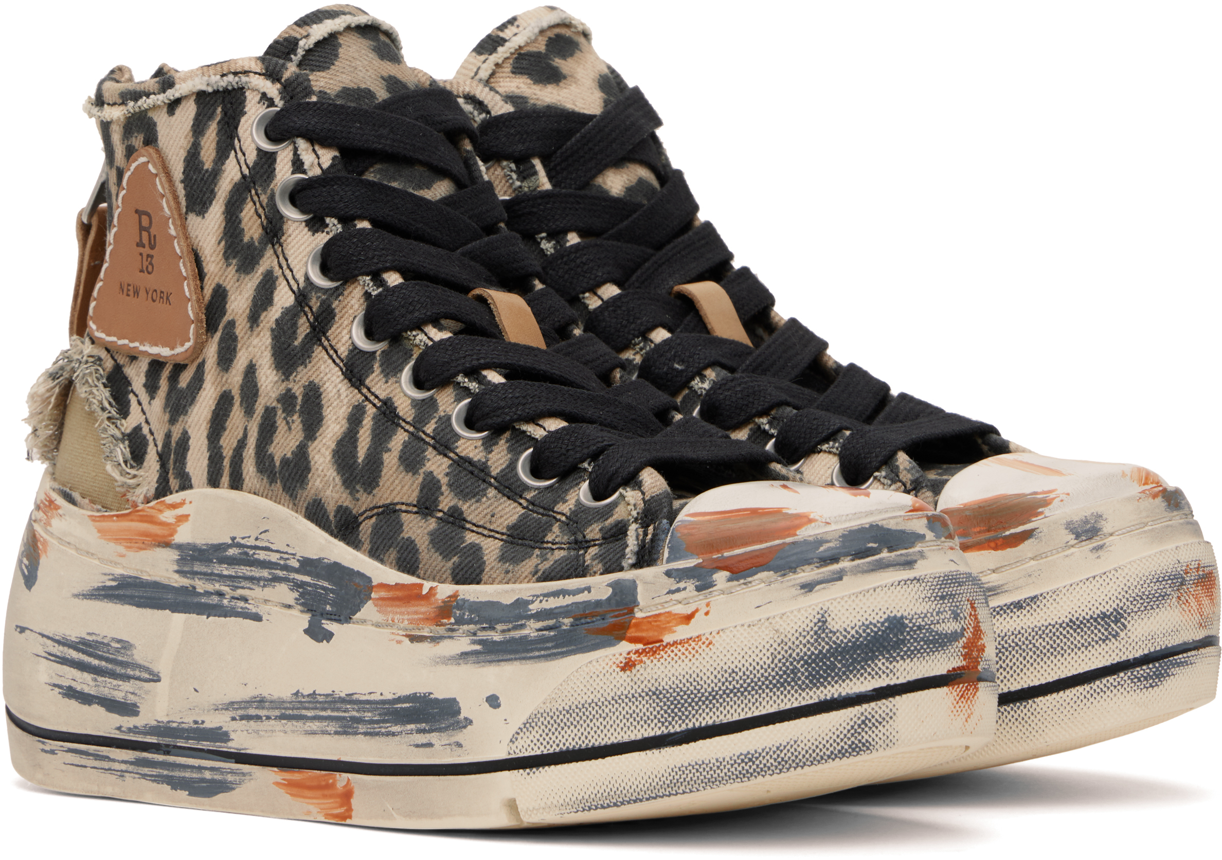 R13 Kurt High Top Sneakers Distressed Light Leopard In Distressed Light Leo