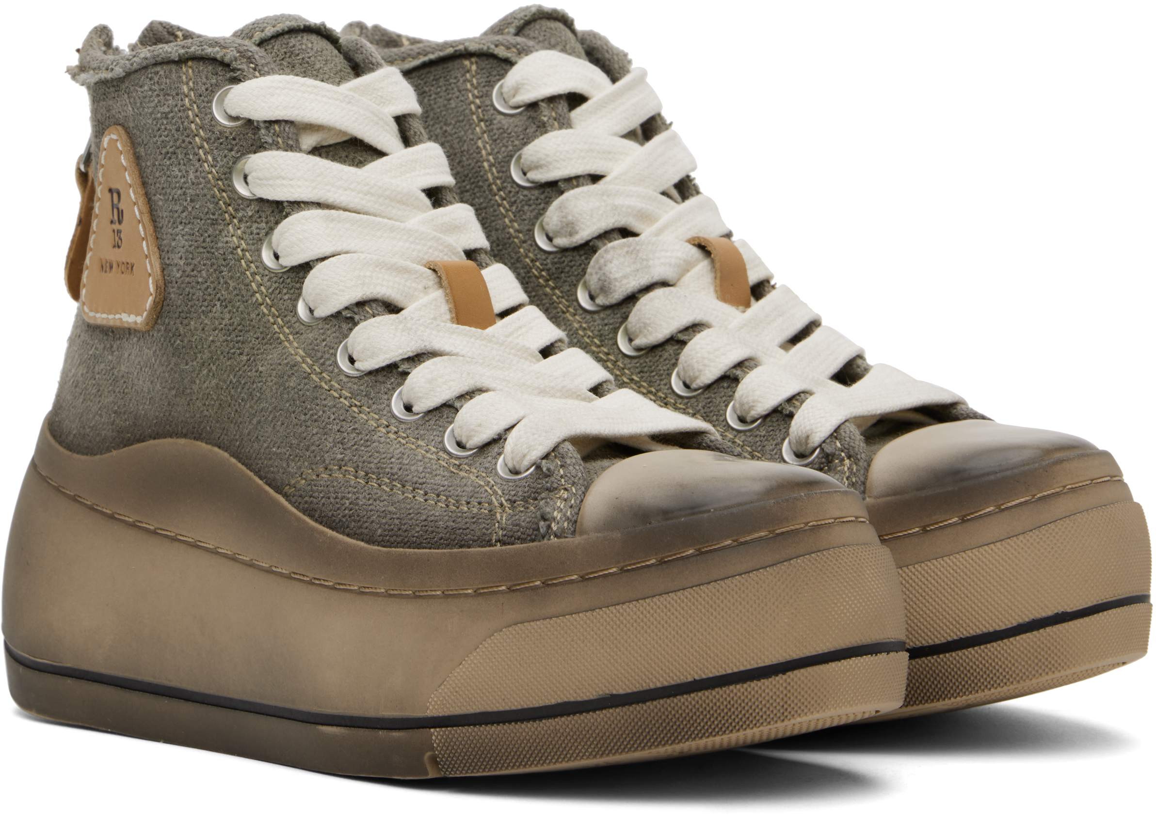 R13 Khaki Kurt High Top Sneakers In Washed Olive