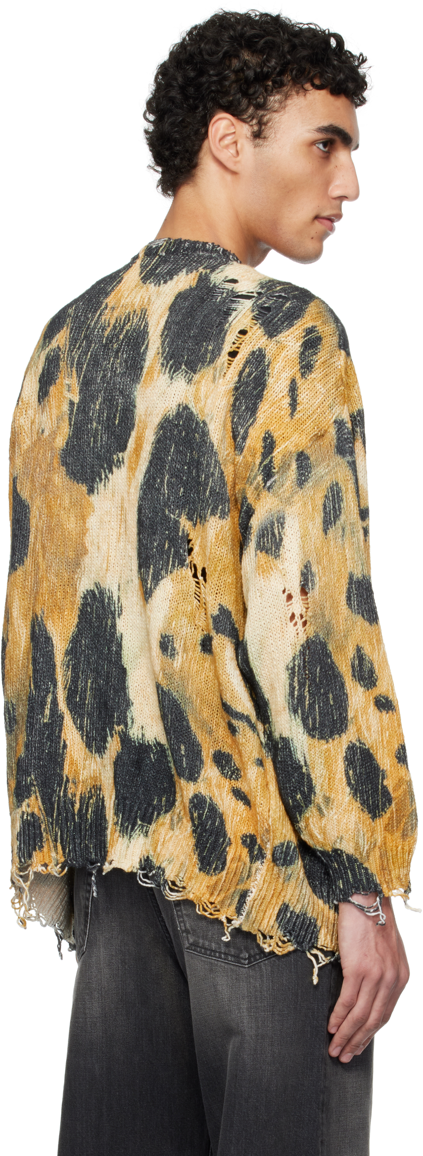 R13 Yellow & Black Printed Oversized Cardigan In Leopard