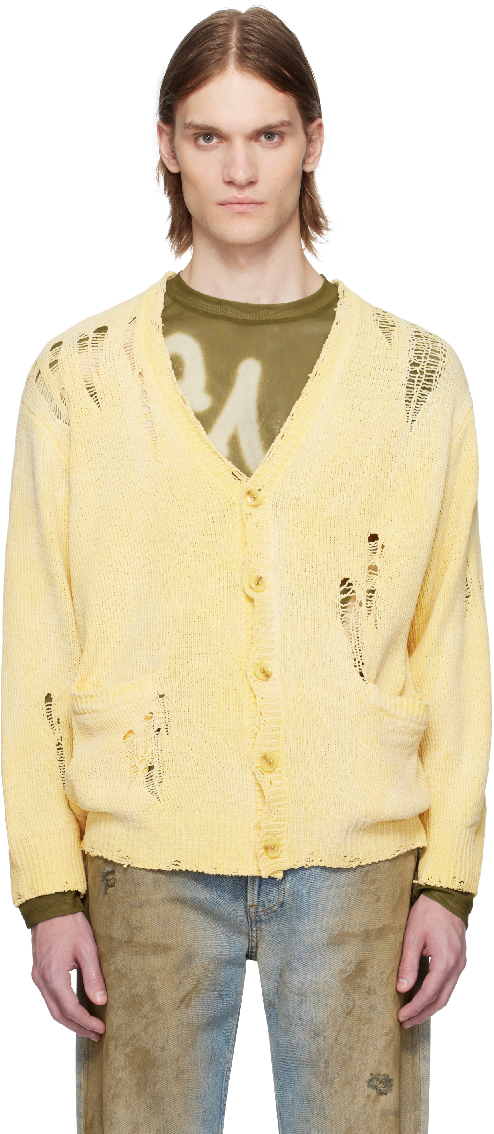 R13 Yellow Boyfriend Cardigan In Yellow