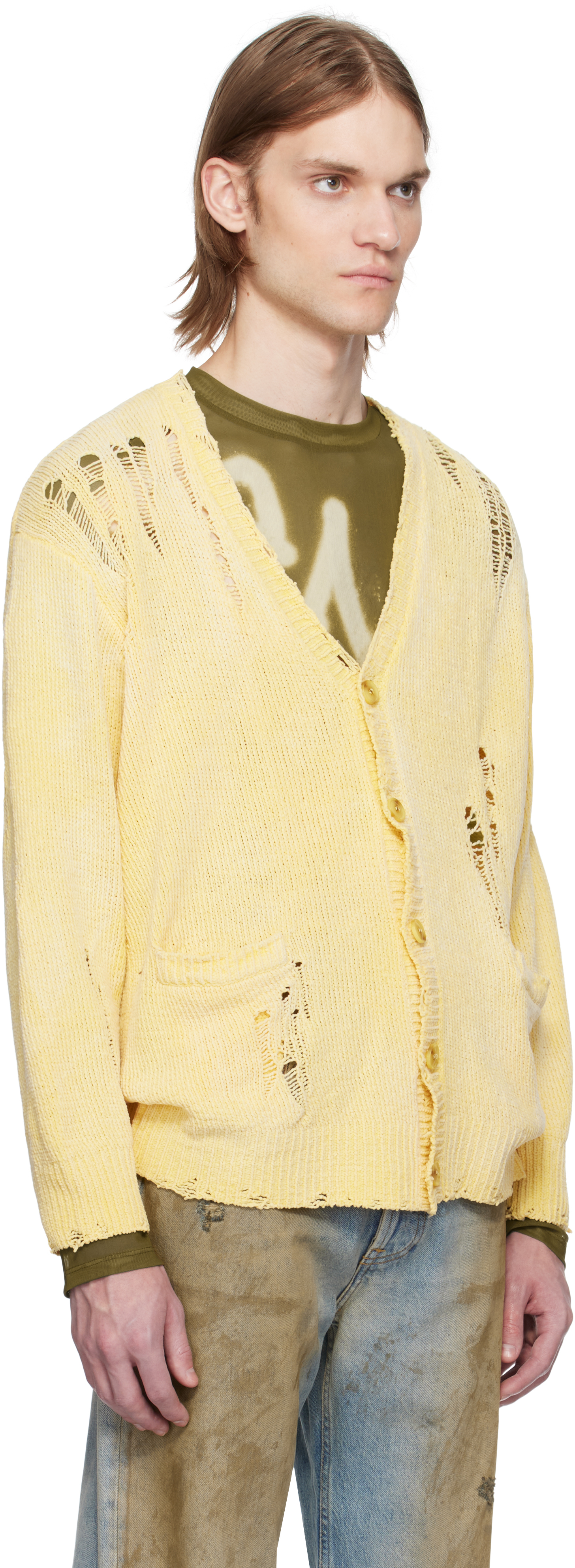 R13 Yellow Boyfriend Cardigan In Yellow