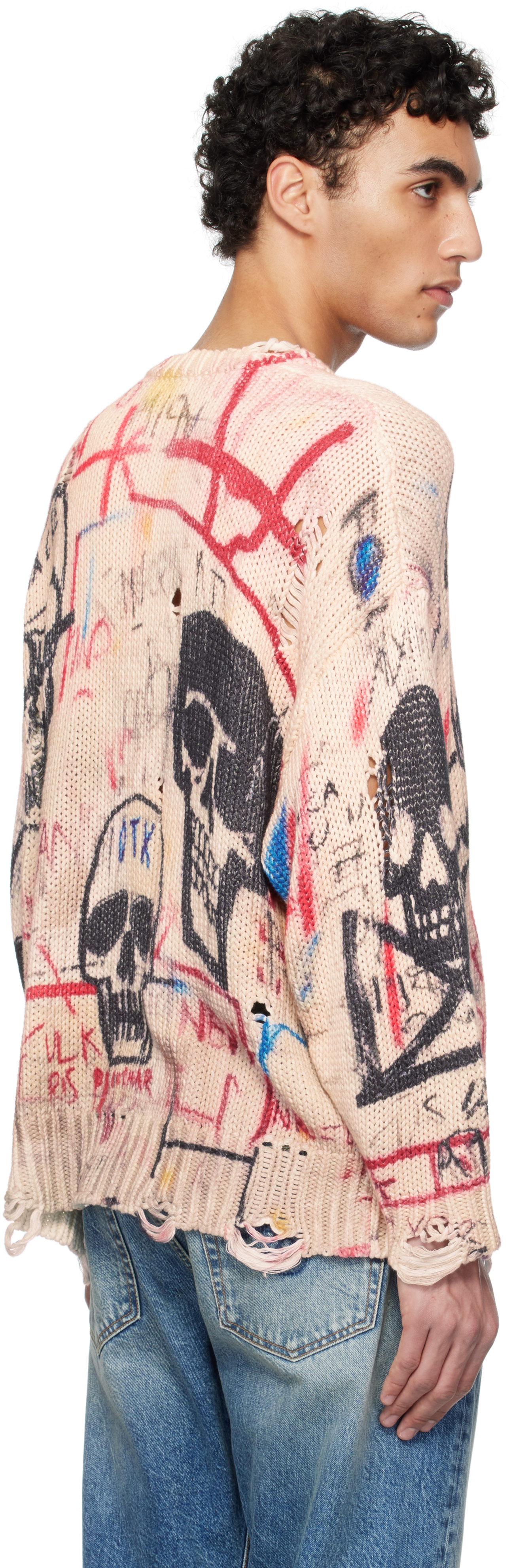 R13 Multicolor Printed Oversized Sweater In Skull Graffiti Print