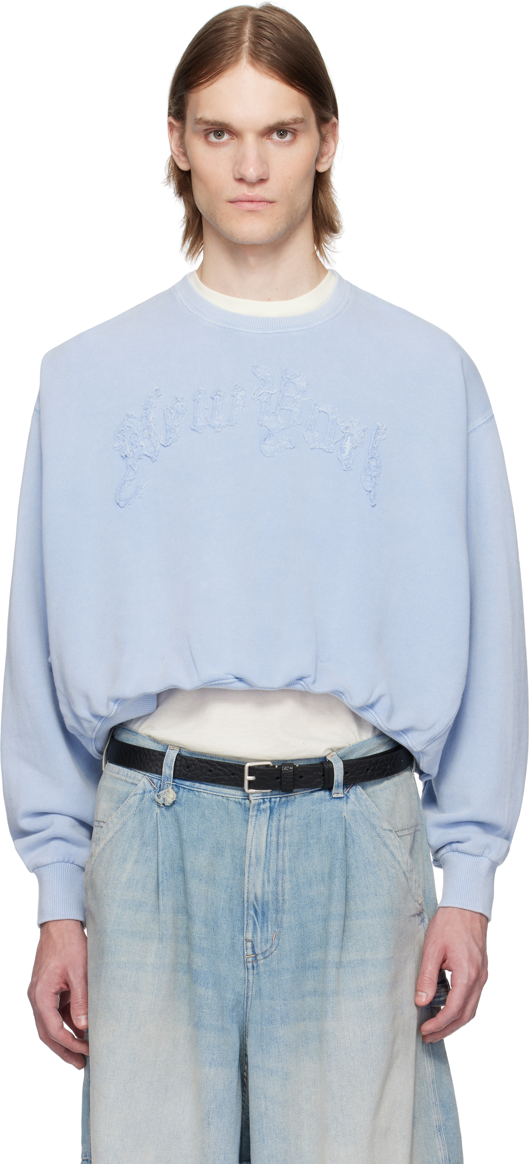 Blue 'New York' Balloon Crewneck Sweatshirt by R13 on Sale