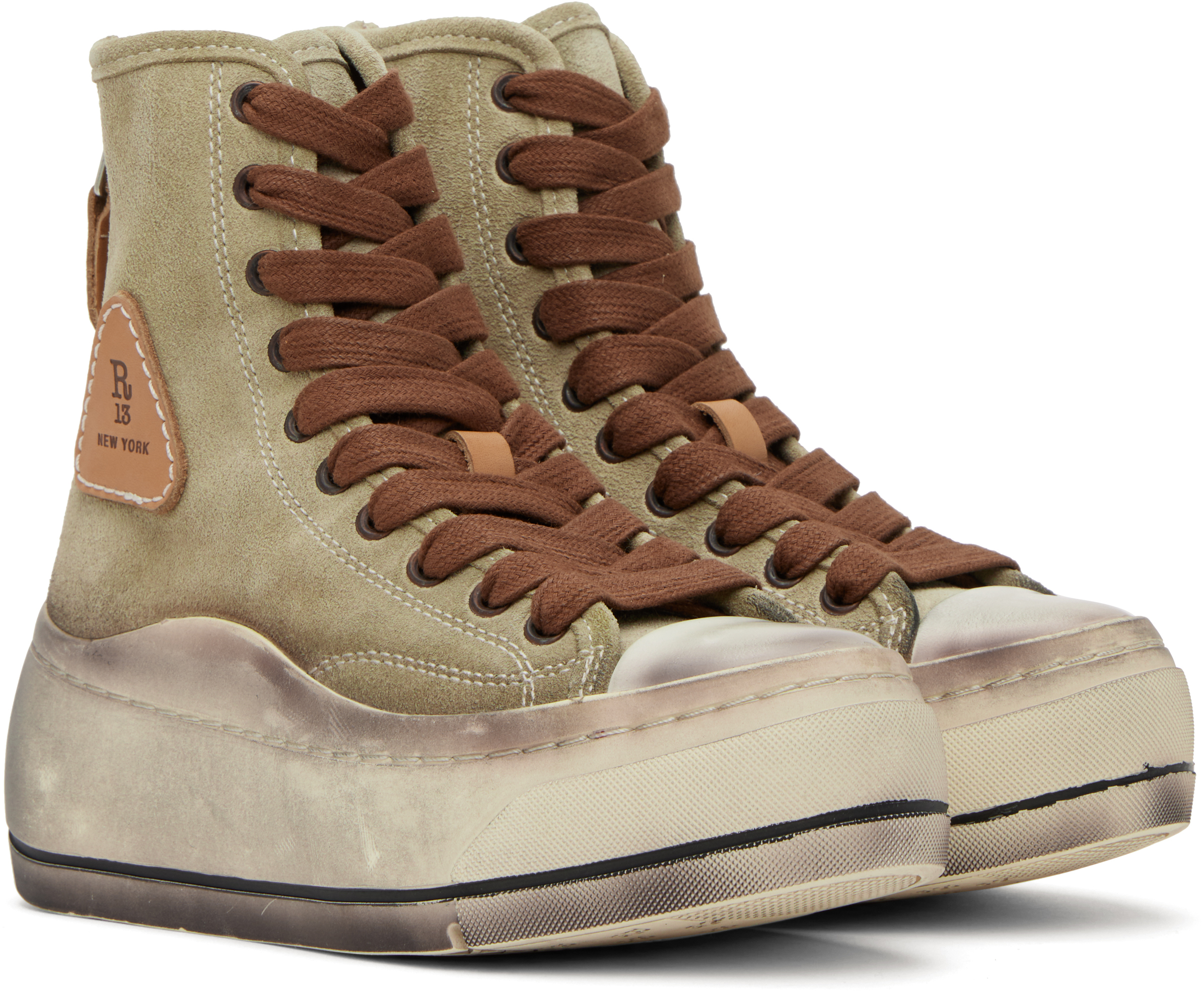 R13 Khaki Tall Kurt Sneakers In Washed Khaki Suede