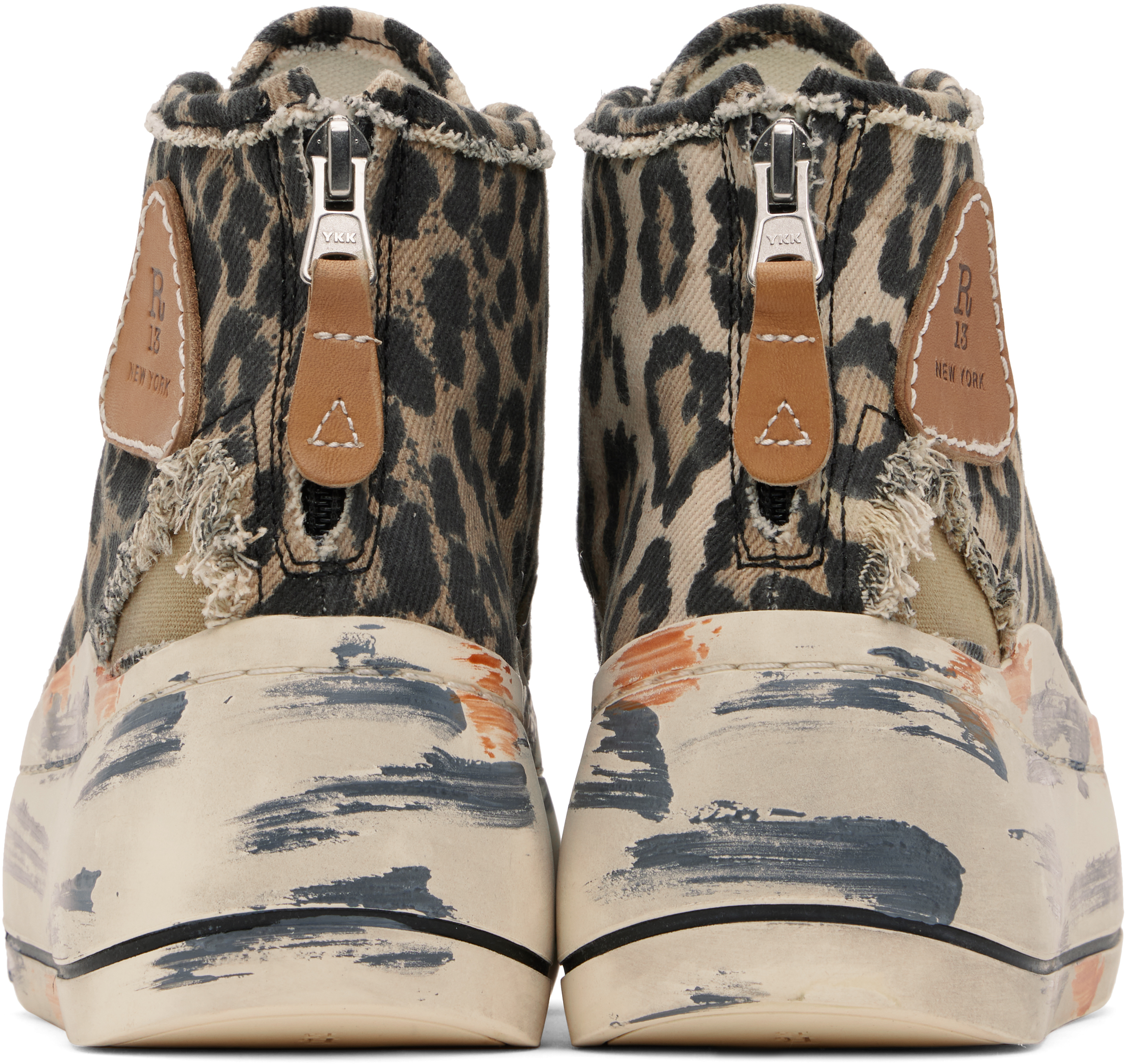 R13 Brown & Black Kurt High Top Sneakers In Distressed Lt Leoprd
