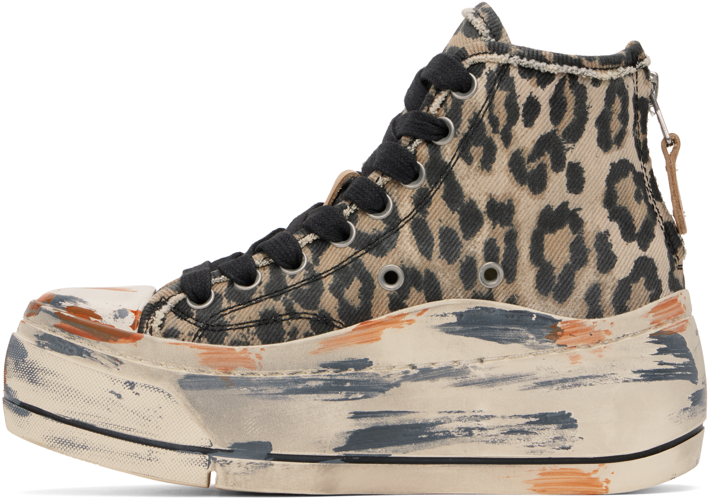 R13 Brown & Black Kurt High Top Sneakers In Distressed Lt Leoprd