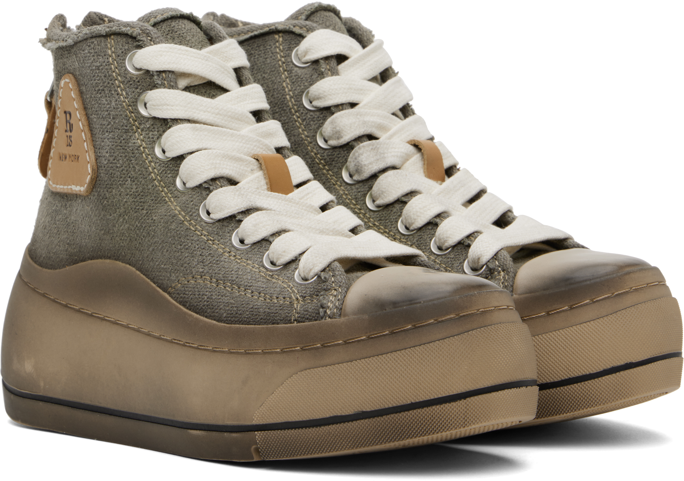 R13 Khaki Kurt High Top Sneakers In Washed Olive