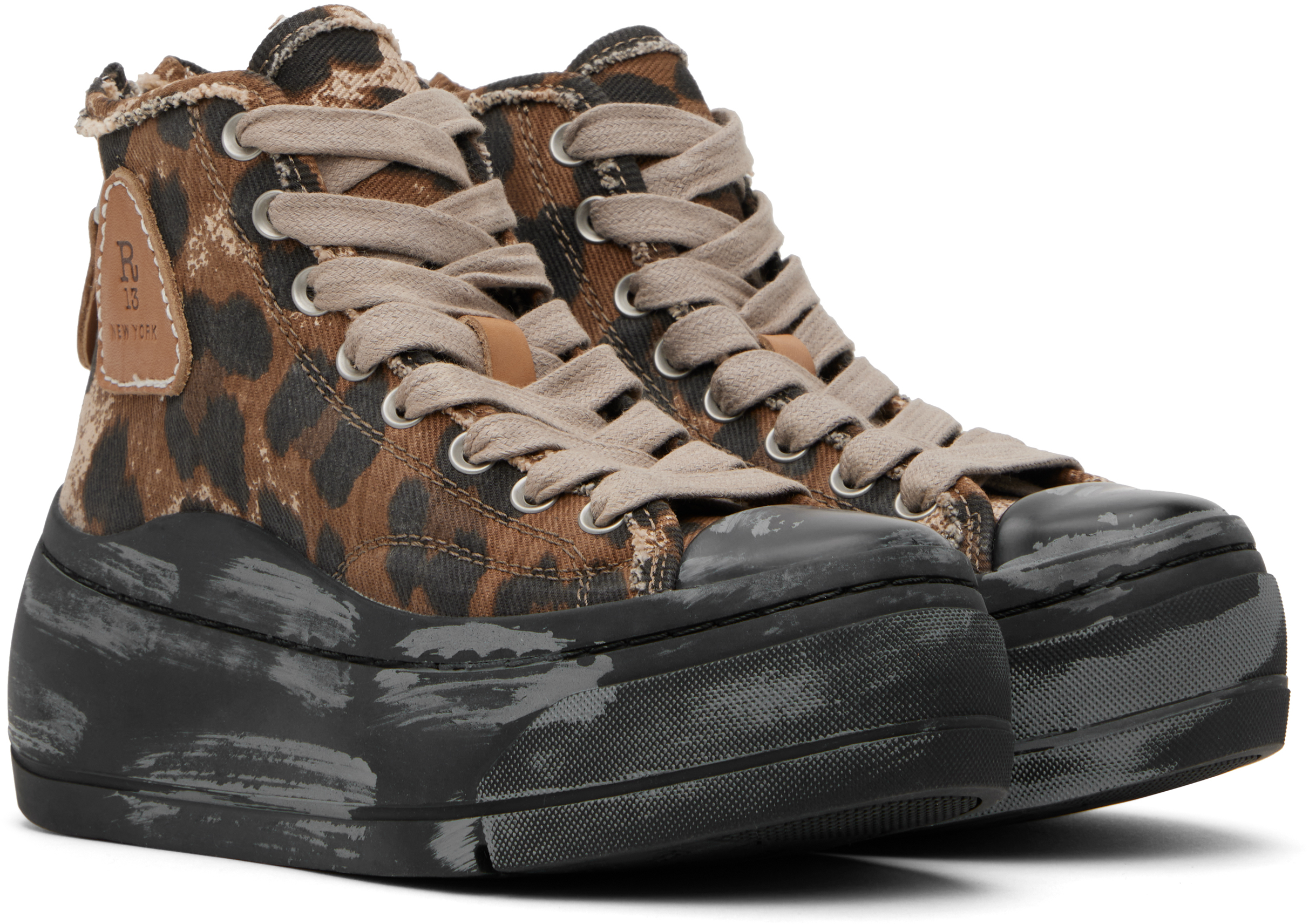 R13 Brown & Black Kurt High Top Sneakers In Brown Leopard