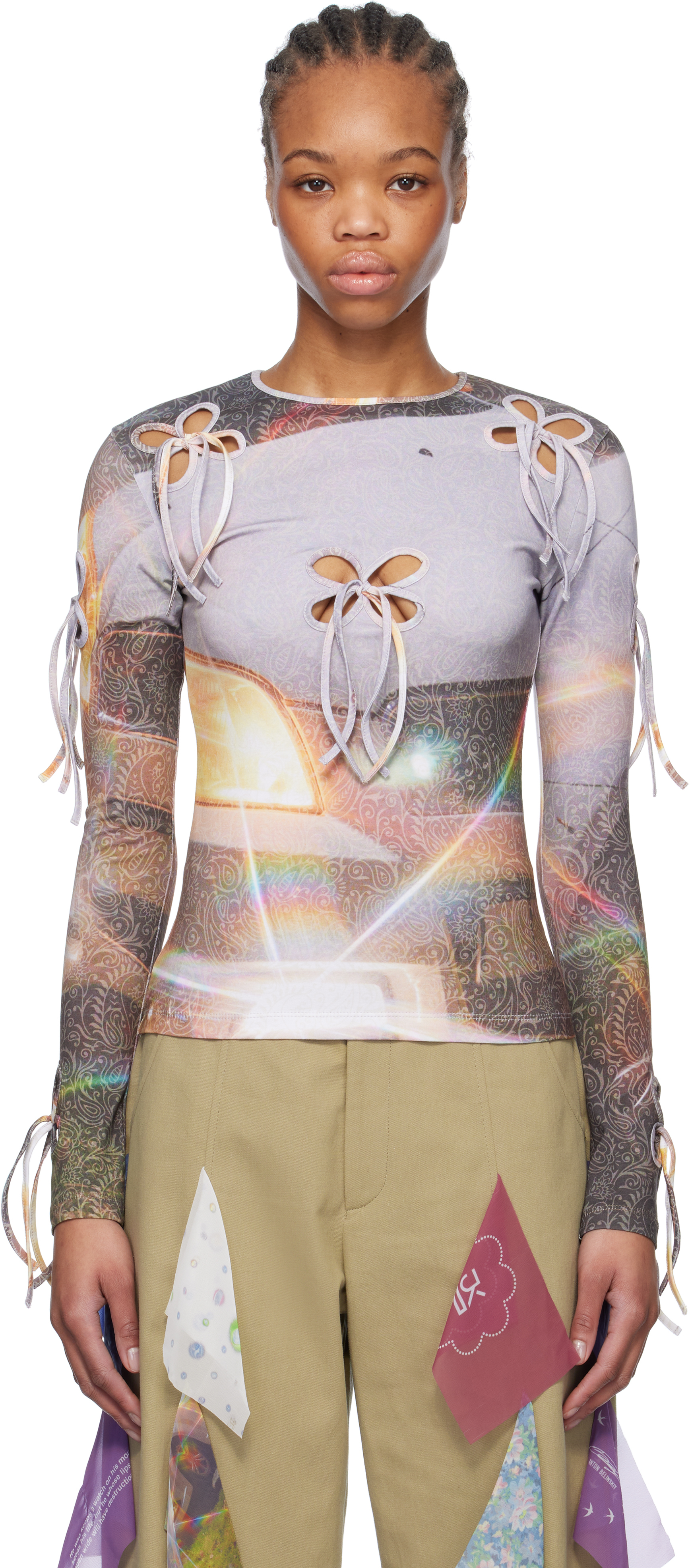 J. Kim Multicolor Flashing Light Petal Long Sleeve T-shirt